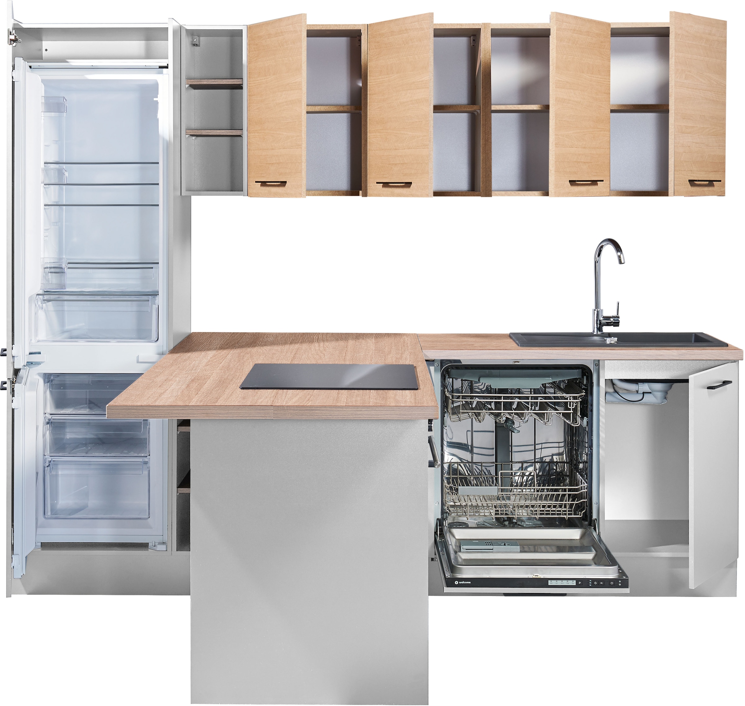 BASIC by Balculina Küchenzeile »Girona B/H/T 265x211x200 cm« Breite 265cm, wahlweise mit E-Geräte, Softclose