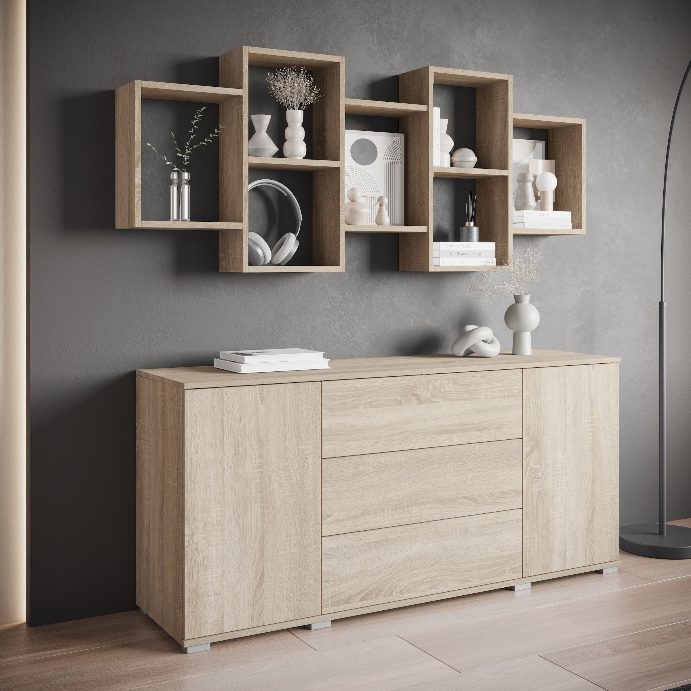 INOSIGN Wandboard »Wandregal Trio 001«, (1 St.), Stell- oder Hängeregal, 10 offene Fächer, flexibel montierbar