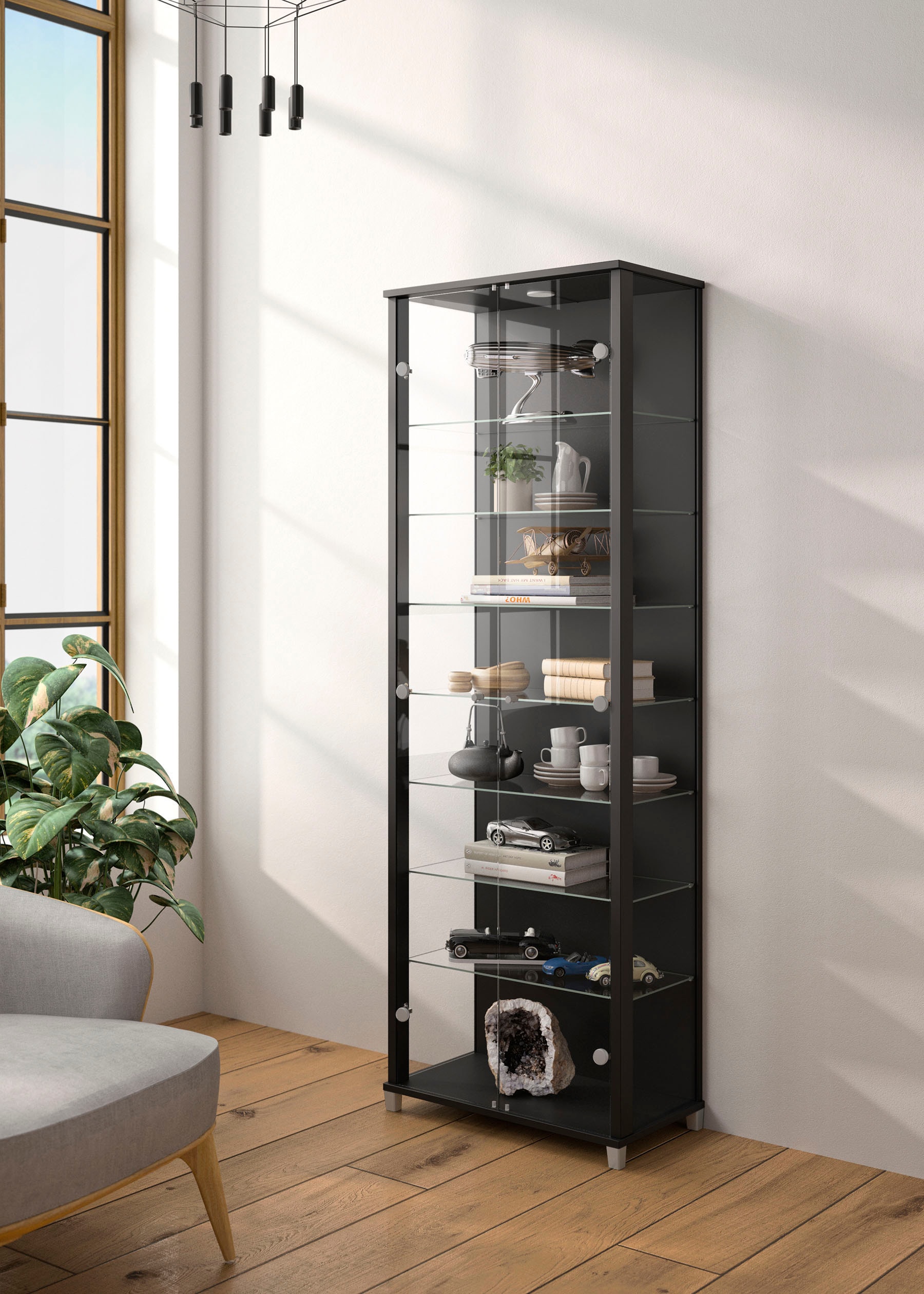 fif möbel Vitrine »Optima«, Standvitrine, Glastüren, 7 Böden, LED, vielseitig, perfekt für Sammler