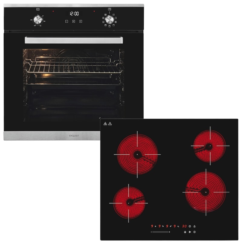 EXQUISIT Backofen-Set »BAKO76600H inox« autark einbaubar-Ofen mit Heißluft, Kochfeld mit Sensorbedienung Inox Touch-Control