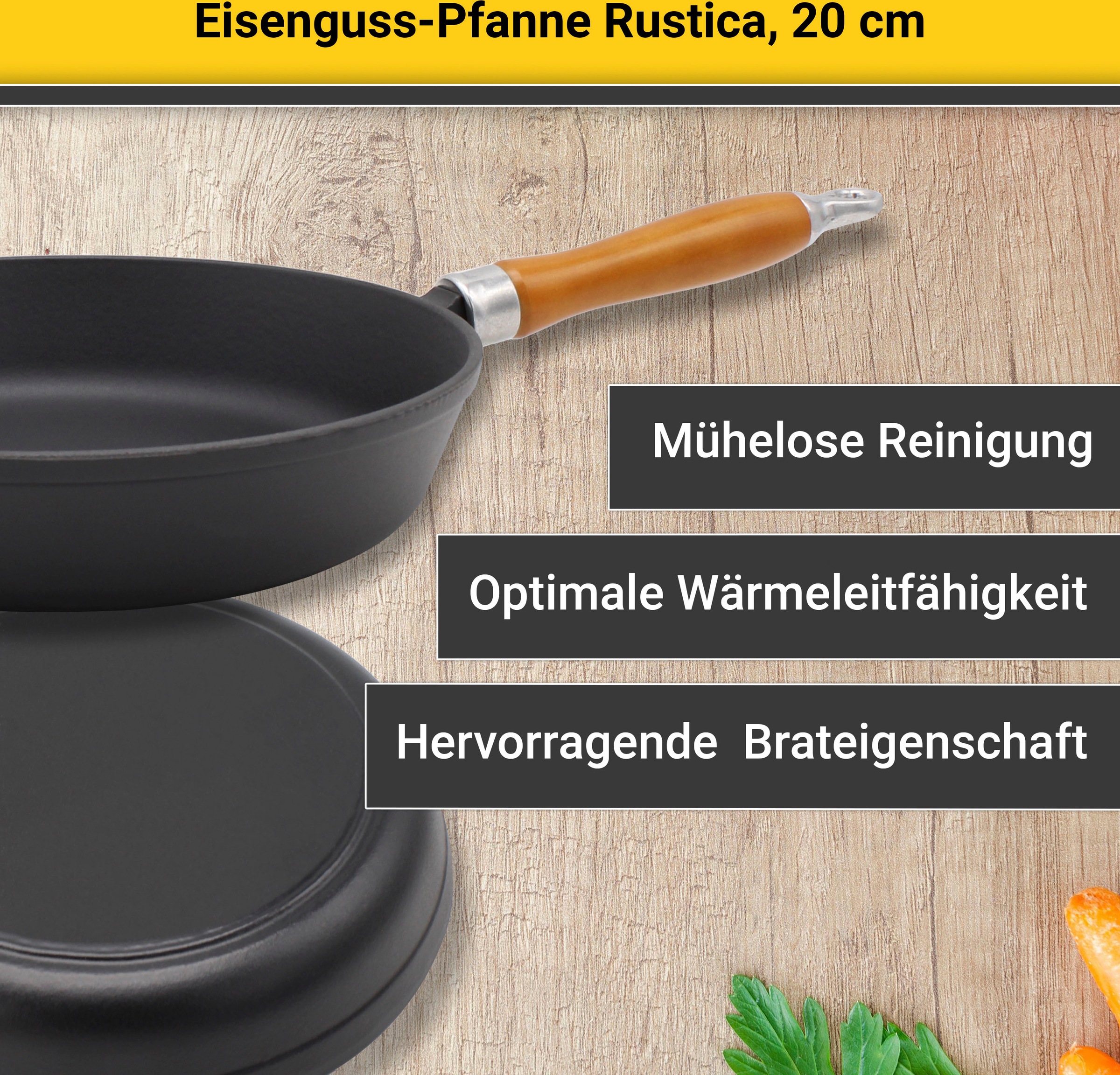 Krüger Bratpfanne »Einsenguss Pfanne RUSTICA, 20 cm«, Gusseisen, (1 tlg.), für Induktions-Kochfelder geeignet
