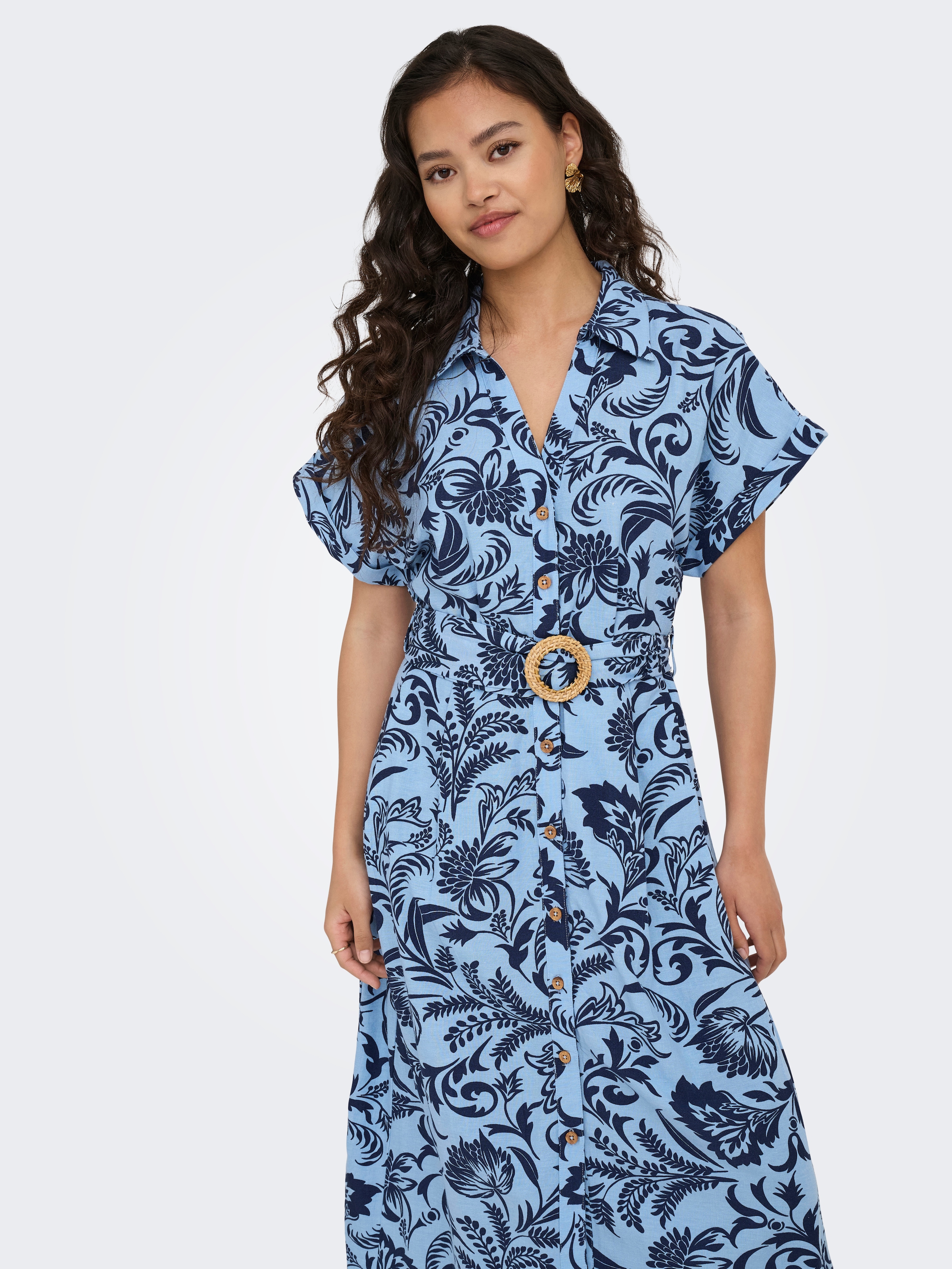 ONLY Hemdblusenkleid »ONLJAKIRI LINEN SS MIDI SHIRT DRESS WVN«, mit Leinen