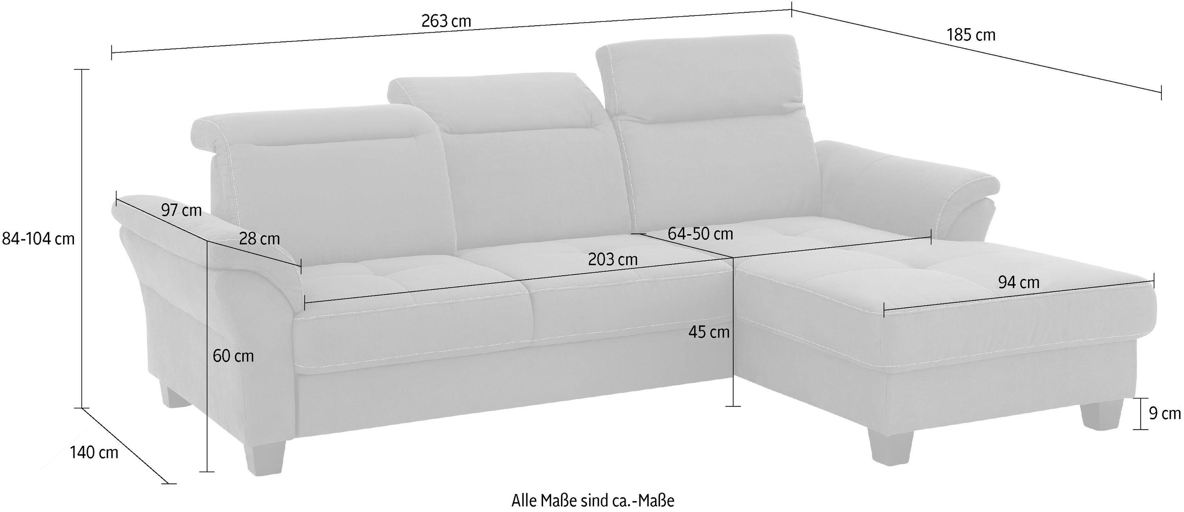 Home affaire Ecksofa »Solvei L-Form«, mit Recamierenabschluß und Sitztiefenverstellung