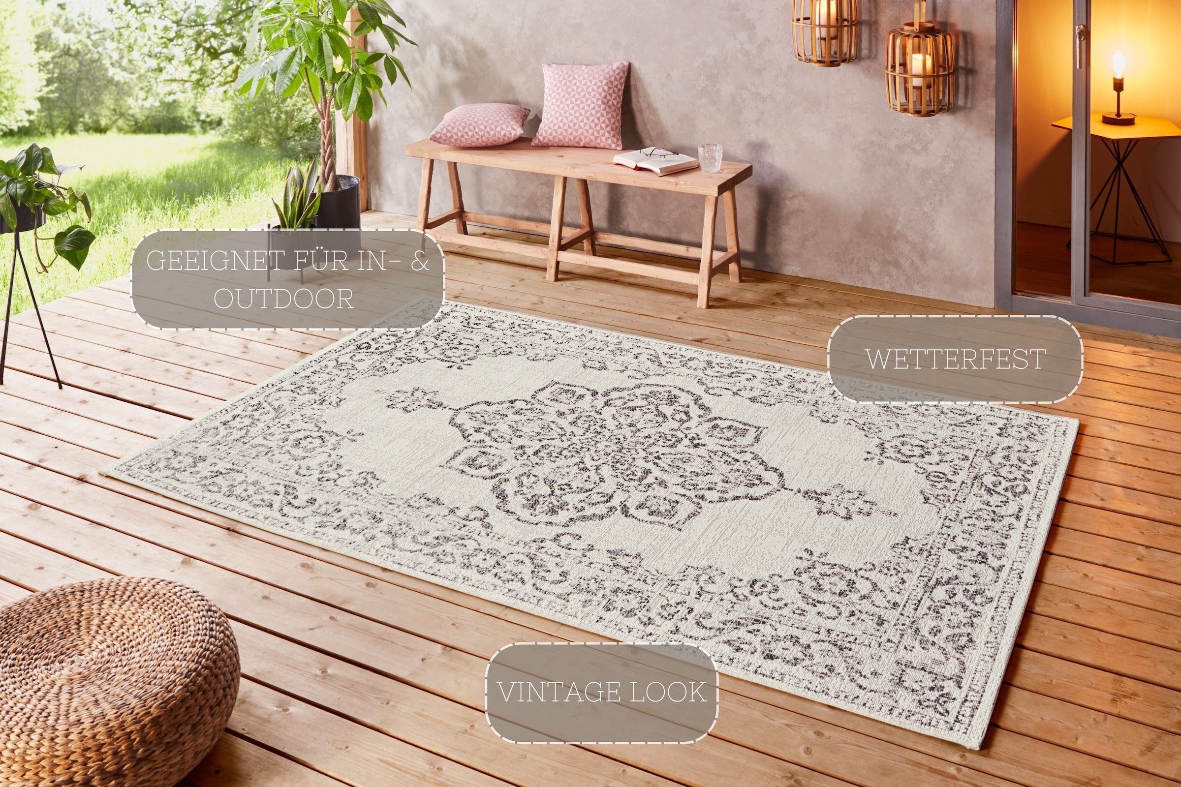 HANSE Home Teppich »Tilos«, rechteckig, 8 mm Höhe, In- & Outdoor, Kurzflor, Orientalisch, Vintage, Wohnzimmer, Garten