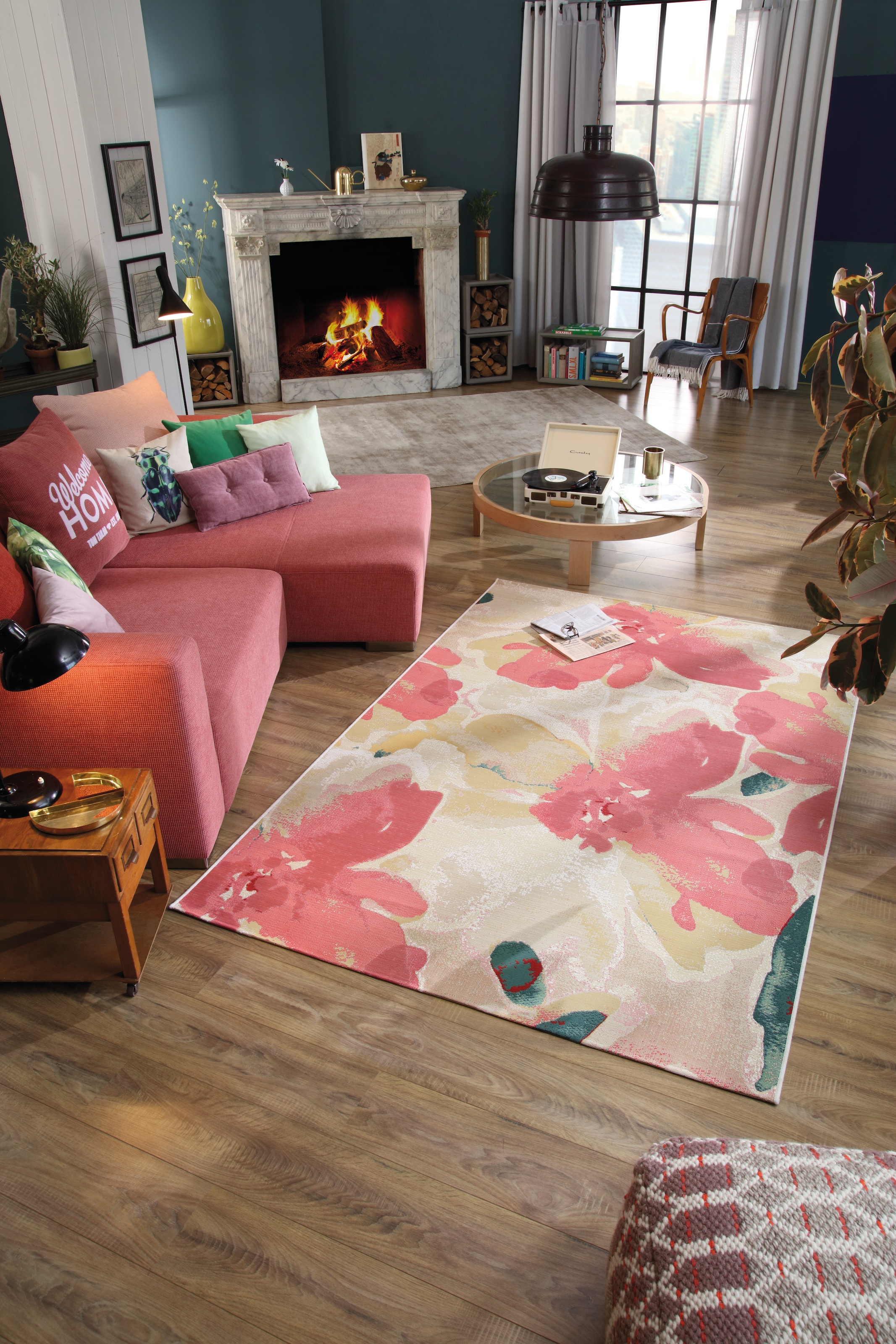 TOM TAILOR HOME Teppich »Garden Blossom«, rechteckig, 3 mm Höhe, Flachgewebe, modernes Blumen Design, In- und Outdoor geeignet