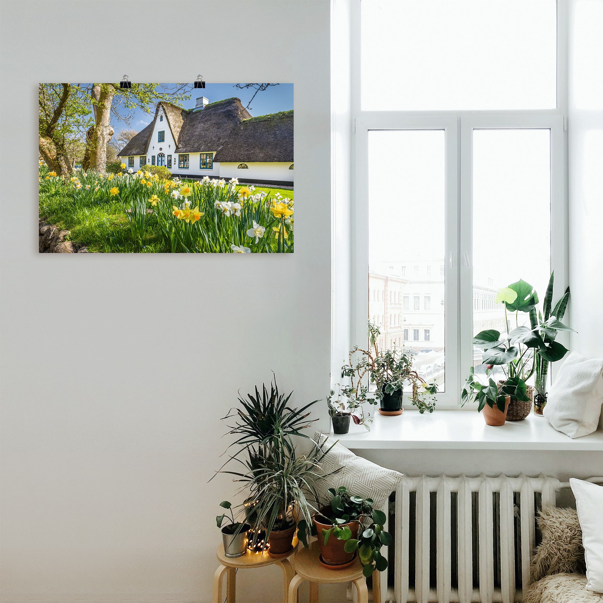 Artland Wandbild »Reetdachhaus auf Sylt im Frühling«, Gebäude, (1 St.), als Alubild, Leinwandbild, Wandaufkleber oder Poster in versch. Größen