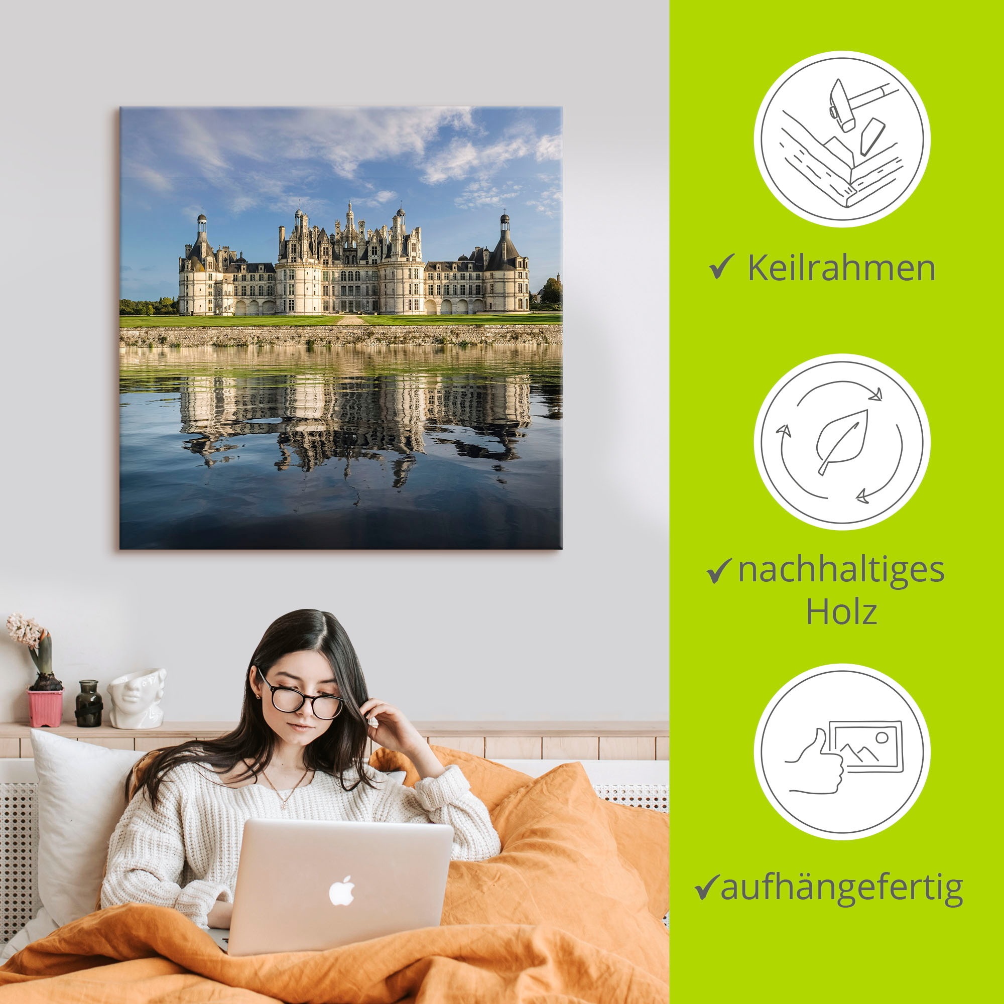 Artland Leinwandbild »Loire-Schloss Chateau Chambord«, Gebäude, (1 St.), auf Keilrahmen gespannt