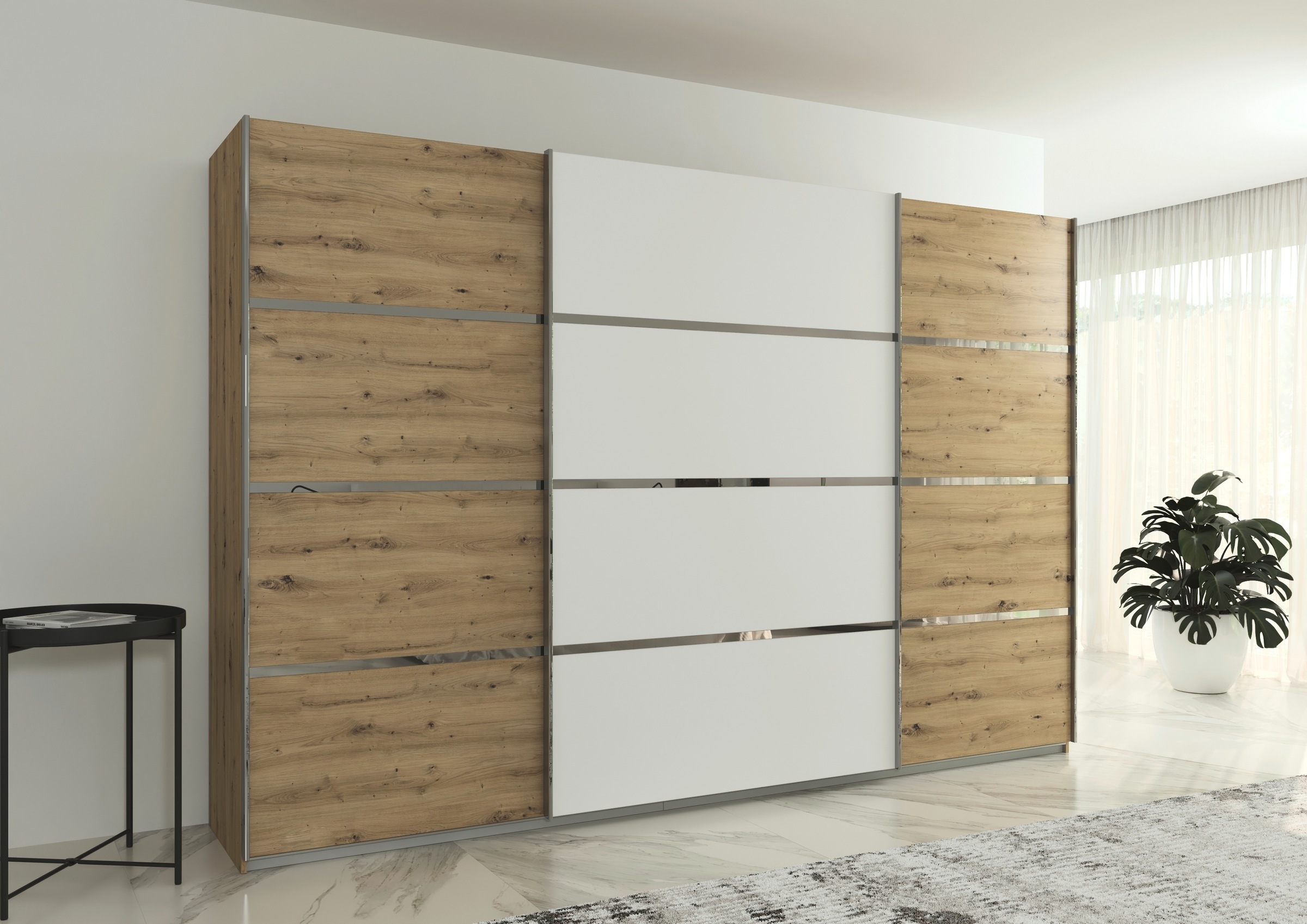 rauch Kleiderschrank »Schwebetürenschrank OTTO´s Choice Garderobe Schrank TOP ANGEBOT Avola«, (in 3 verschiedenen Ausstattungen BASIC/CLASSIC/PREMIUM), mit eleganten Zierleisten in Chrom, Schwarz oder Weiß MADE IN GERMANY