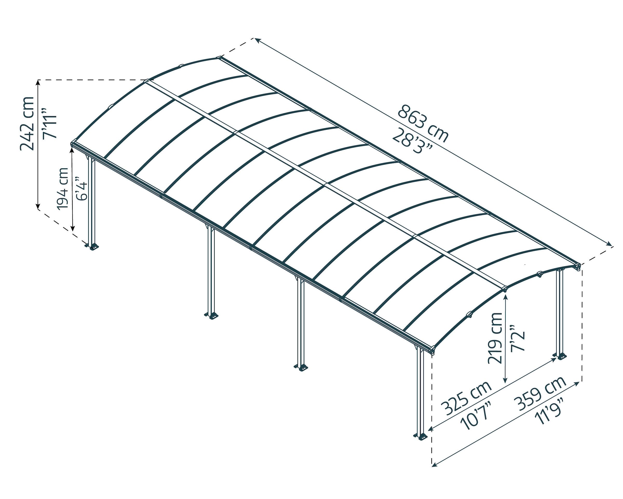 Palram - Canopia Einzelcarport »arcadia«, Aluminium, 325 cm, Anthrazit, wartungsfrei