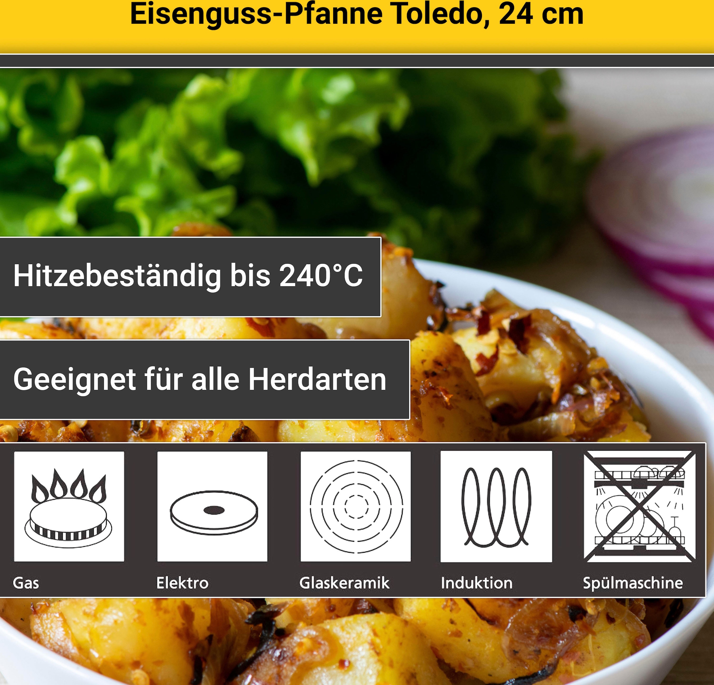Krüger Bratpfanne »Einsenguss Pfanne TOLEDO«, Gusseisen, (1 tlg.), für Induktions-Kochfelder geeignet