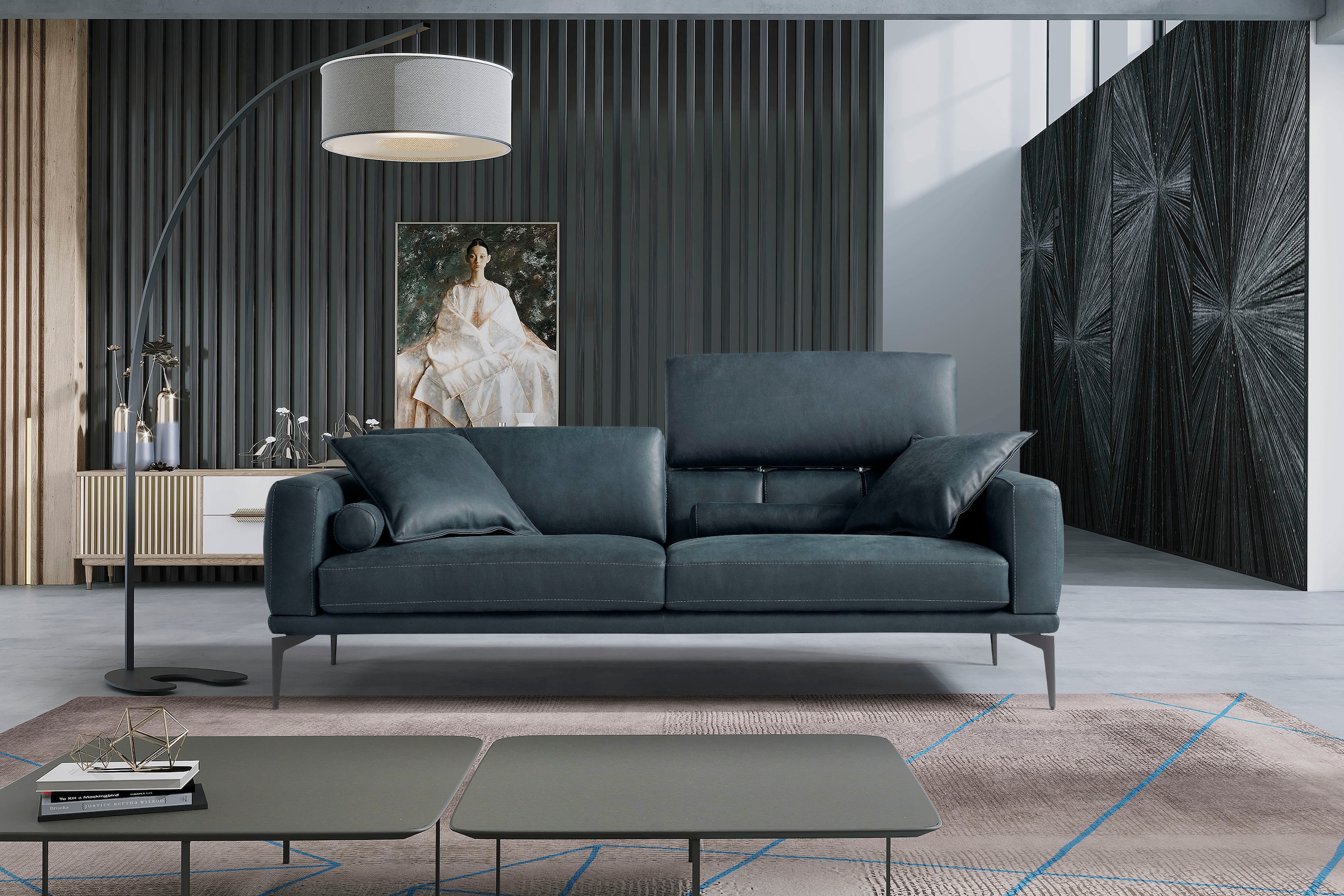 Egoitaliano 2,5-Sitzer »Masu, Designsofa mit erstklassigem Sitzkomfort«, inkl. 2 Kissenrollen, Rückenelemente manuell verstellbar, Metallfüße