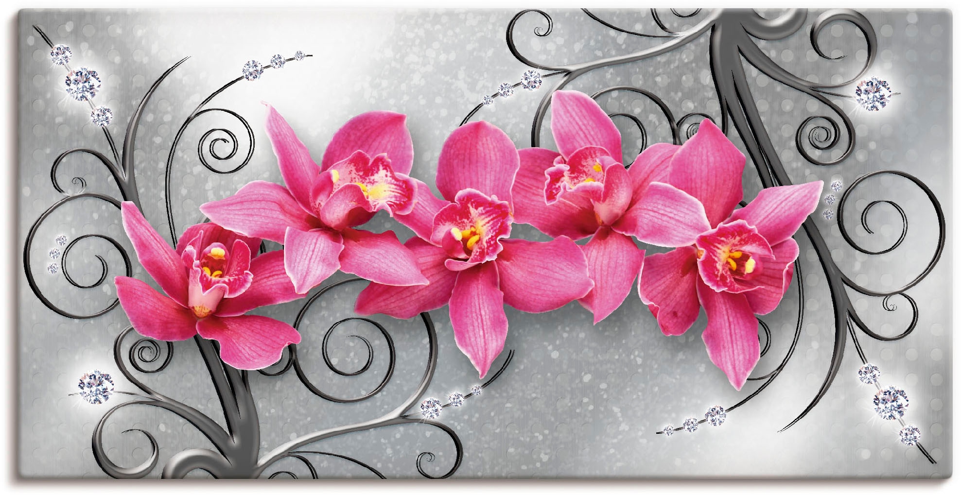 Artland Wandbild "rosa Orchideen auf Ornamenten", Blumenbilder, (1 St.), al günstig online kaufen