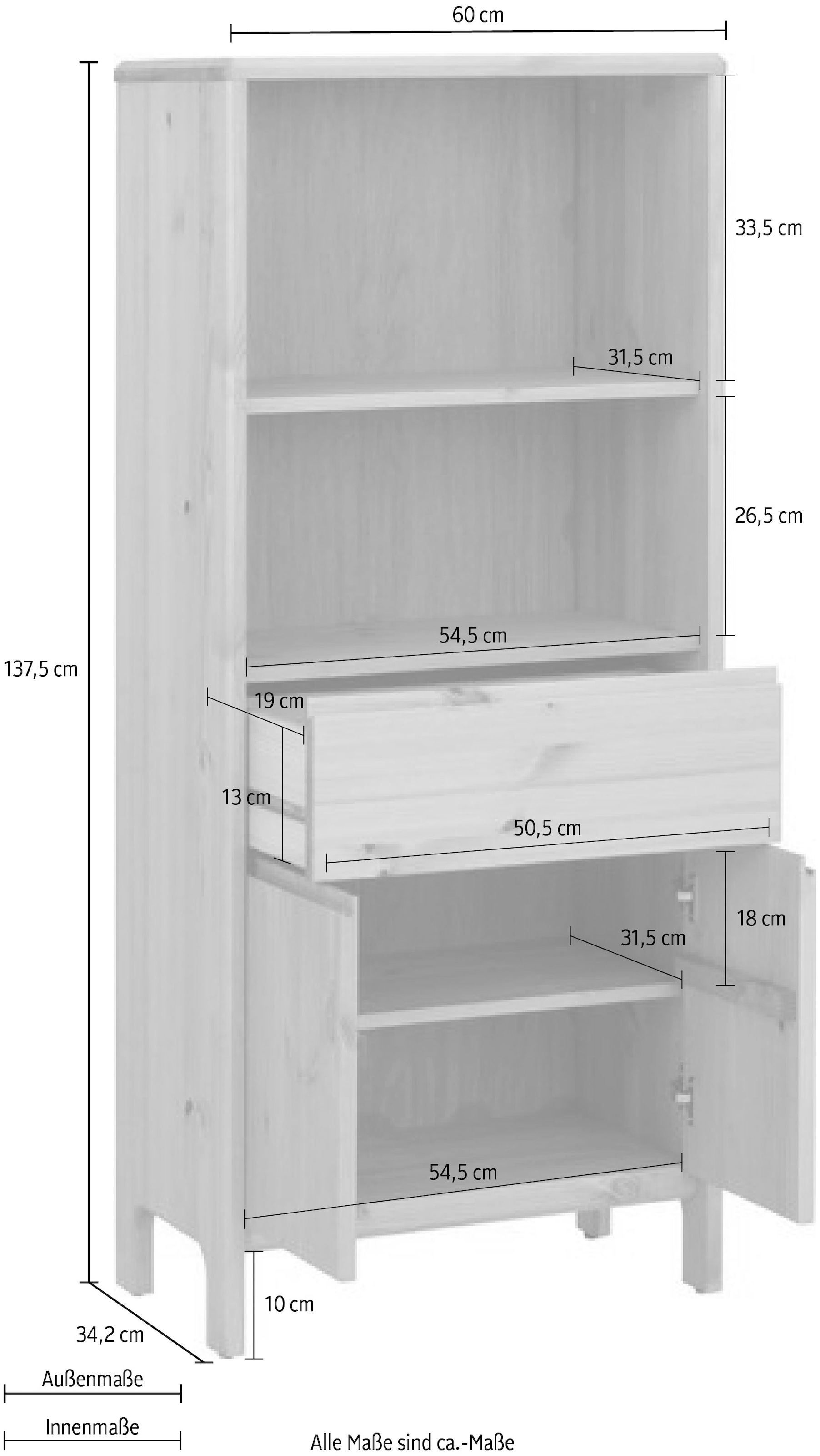OTTO products Midischrank »Jorrick«, Breite 60 cm, Massivholz Kiefer mit Bio Öl/Wachs behandelt