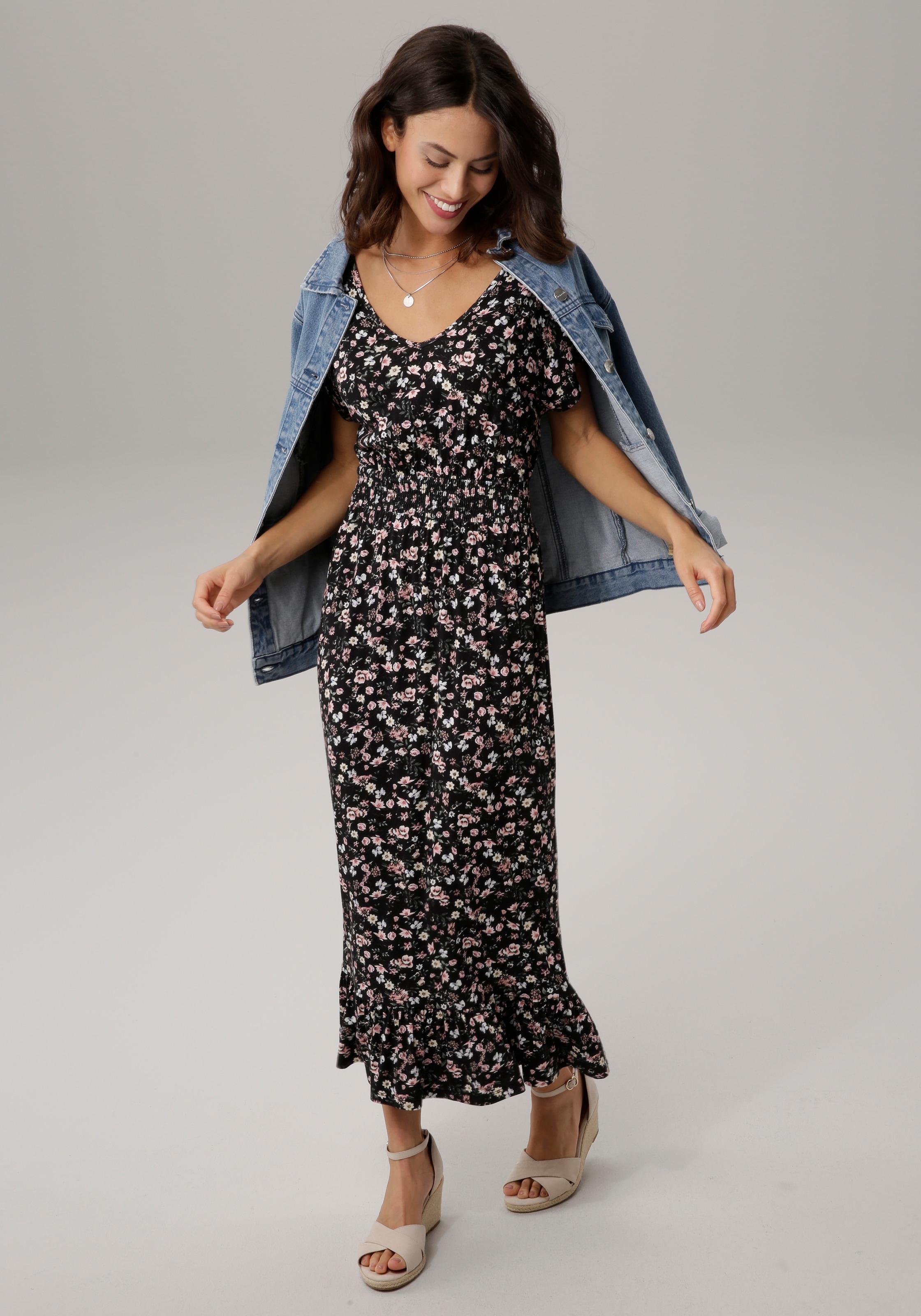 Laura Scott Sommerkleid, wadenlang, elegant, aus Viskosemischung, ärmellos, geblümt