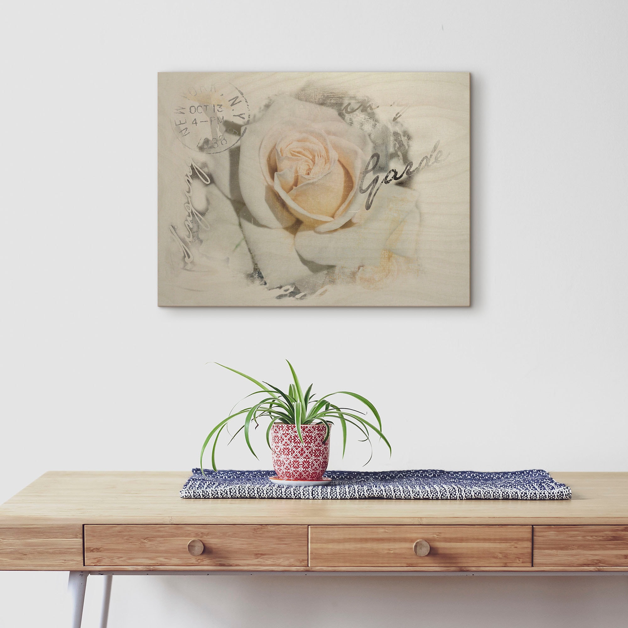 Artland Holzbild »In Buchstaben - Rose«, Pflanzen- & Blumenbilder, (1 St.)