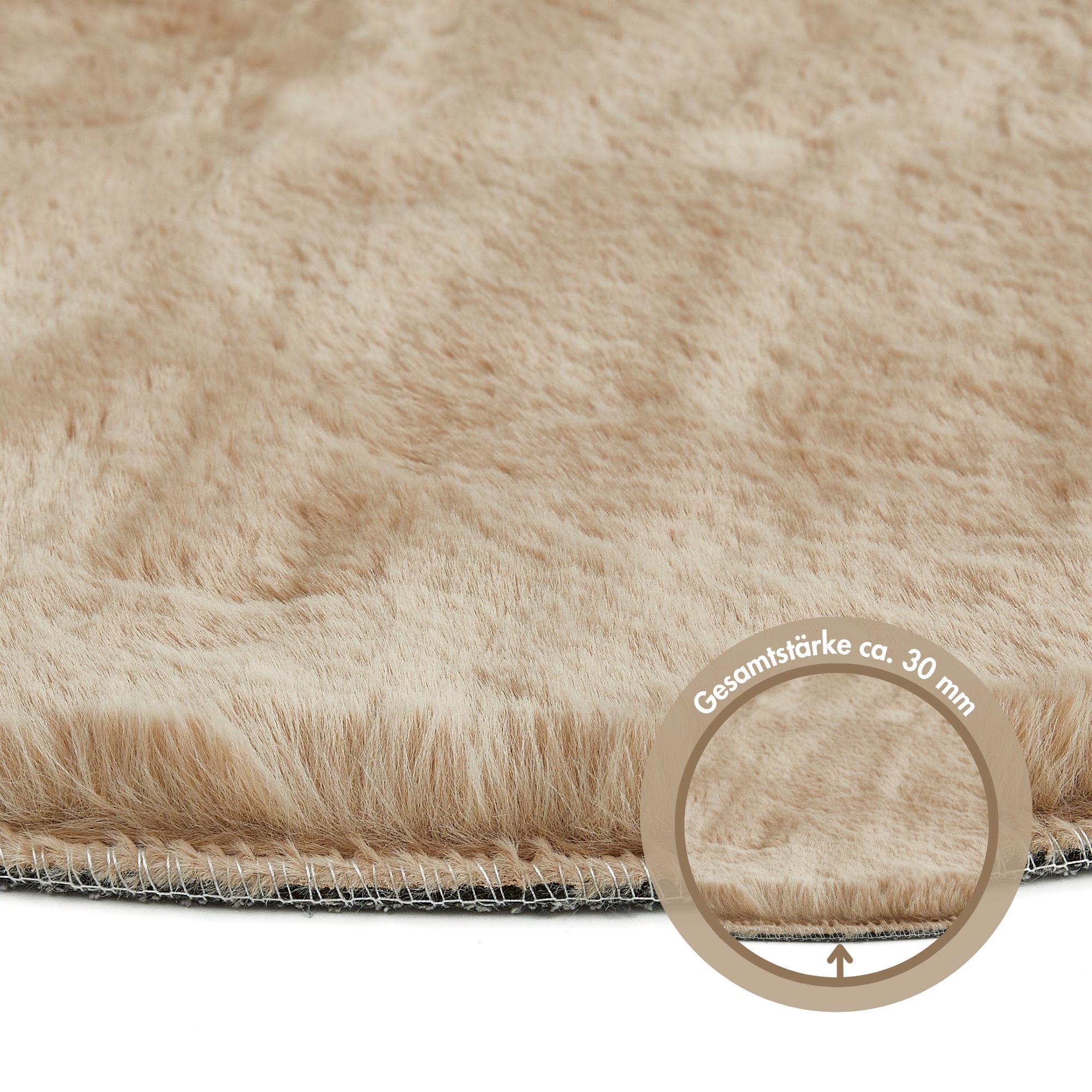 LUXOR living Fellteppich »Novara«, rund, 30 mm Höhe, Kunstfell, Kaninchenfell-Haptik, besonders weicher Hochflor