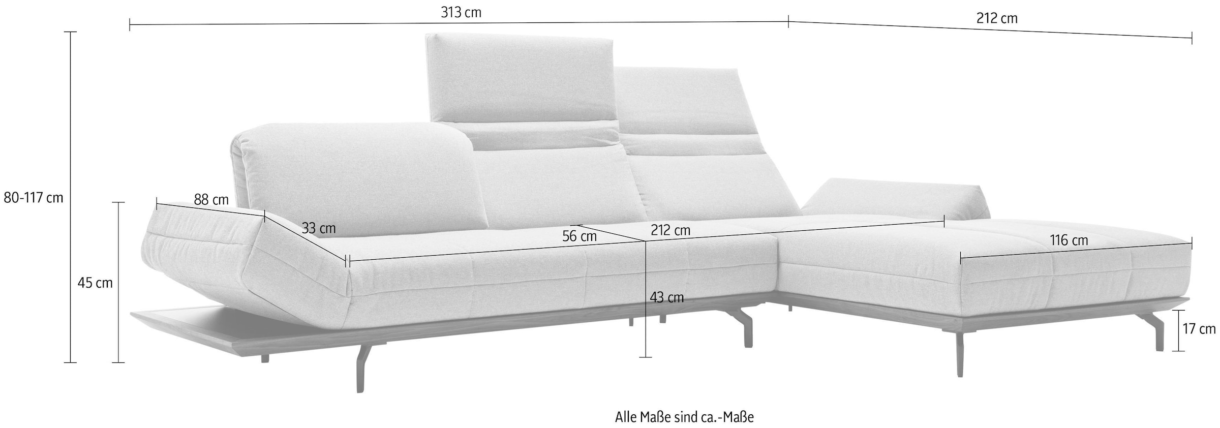 Creation BY ROLF BENZ Ecksofa »CR.420, Designecksofa, L-Form« in 2 Qualitäten, Holzrahmen in Eiche Natur oder Nußbaum, Breite 313 cm