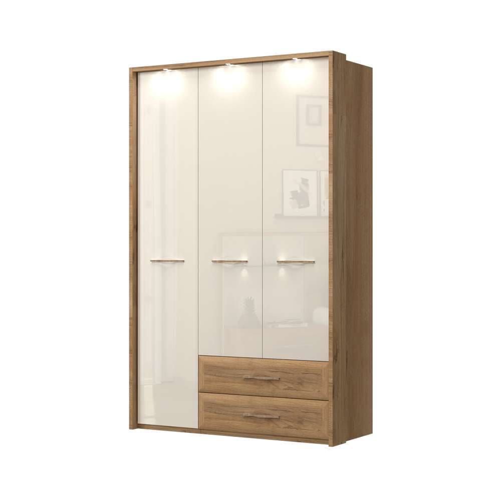 Home affaire Kleiderschrank »Gala, beige hochglänzend UV lackiert, kratzfest, FSC-zertifiziert«, (abgerundete Schubladen aus MDF im Holzdekor, soft-close), mit Beleuchtung und Passpartourahmen, hoher Schrank (224cm), 3 Breiten