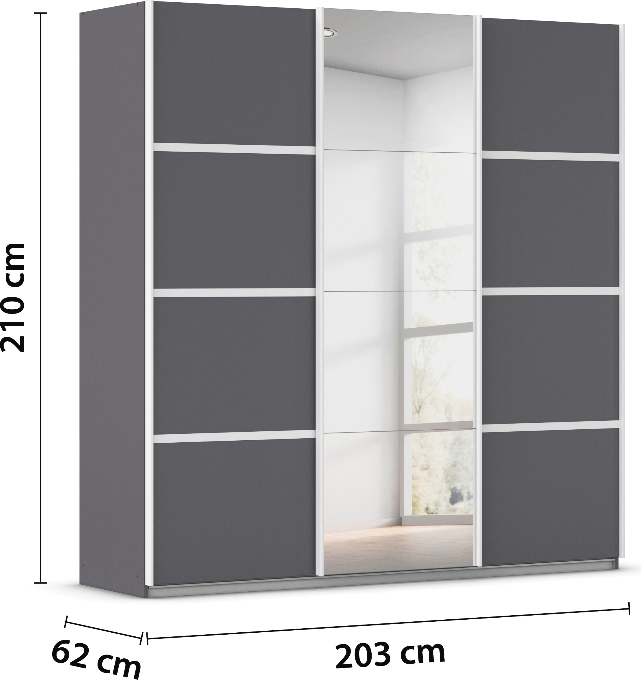 rauch Kleiderschrank »Schwebetürenschrank Garderobe Schrank TOP ANGEBOT Avola«, (in 3 verschiedenen Ausstattungen BASIC/CLASSIC/PREMIUM inkl. Spiegel), mit eleganten Zierleisten in Chrom, Schwarz oder Weiß MADE IN GERMANY
