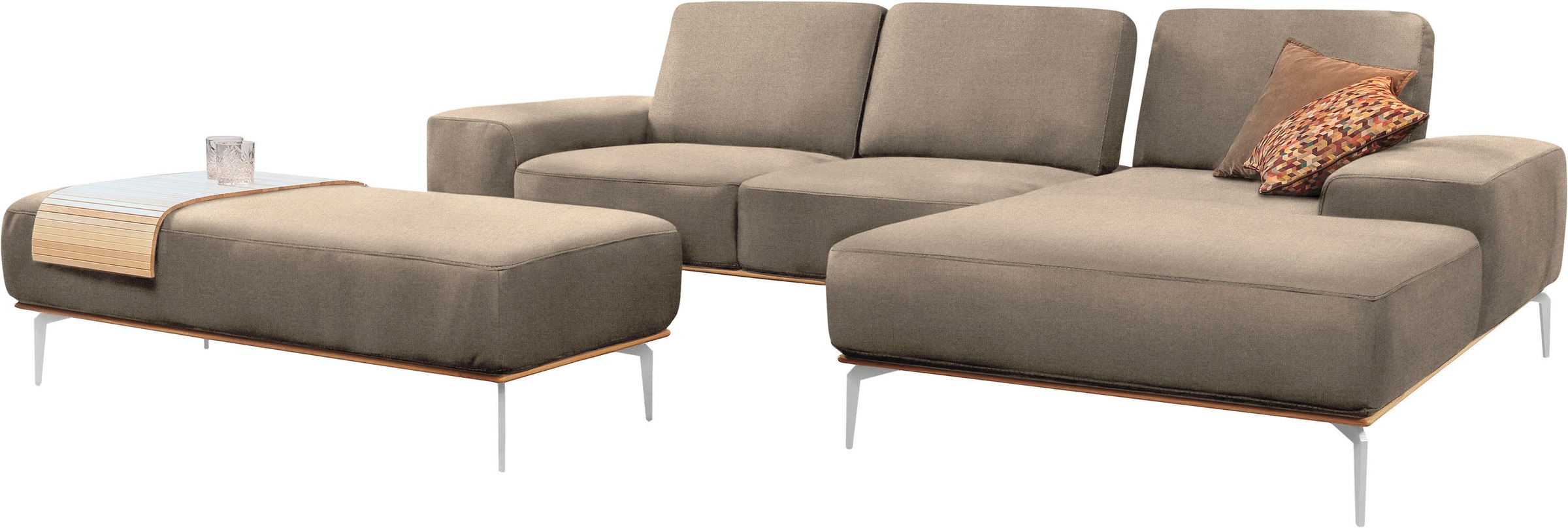 W.SCHILLIG Ecksofa »run, Designsofa, bequem, L-Form«, mit elegantem Holzsockel, Füße in Chrom glänzend, Breite 299 cm