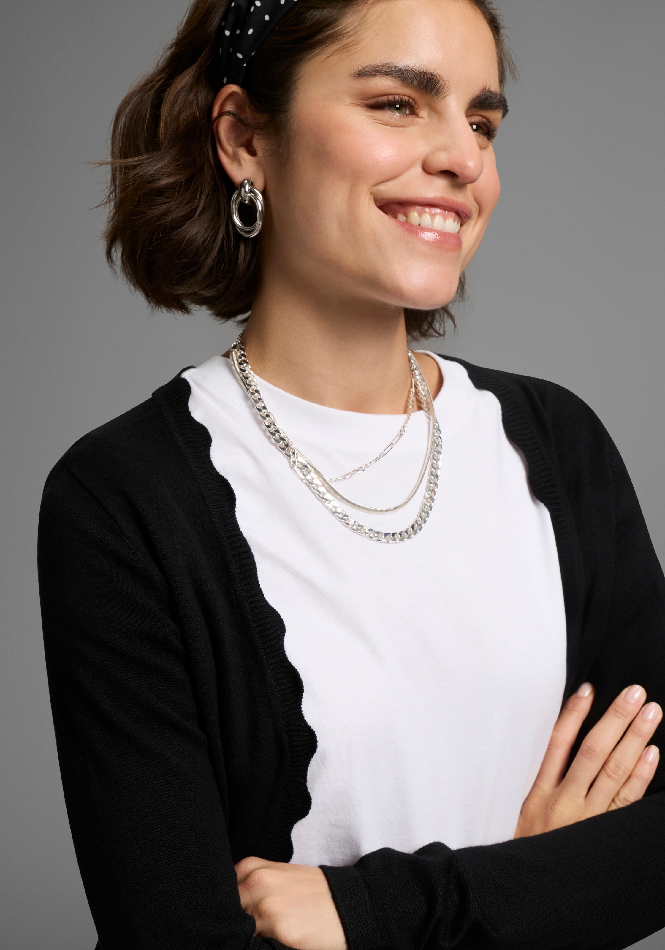 Laura Scott Strickjacke Feinstrick in Longform mit femininer Wellenkante