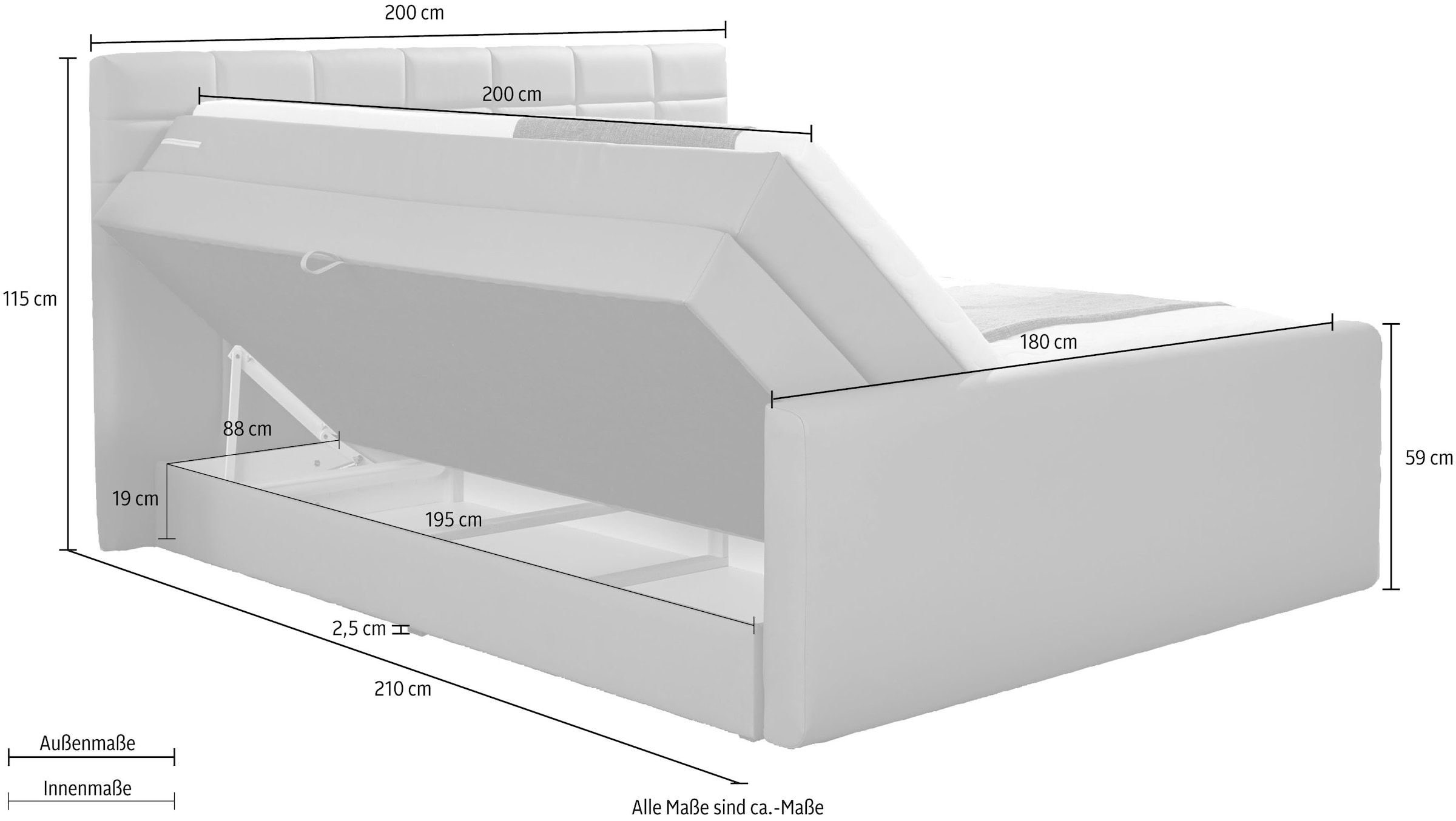 9. Bild von INOSIGN Boxspringbett »Lethbridge«, inkl. Bettkasten und Topper, zwei Matratzenarten in H2