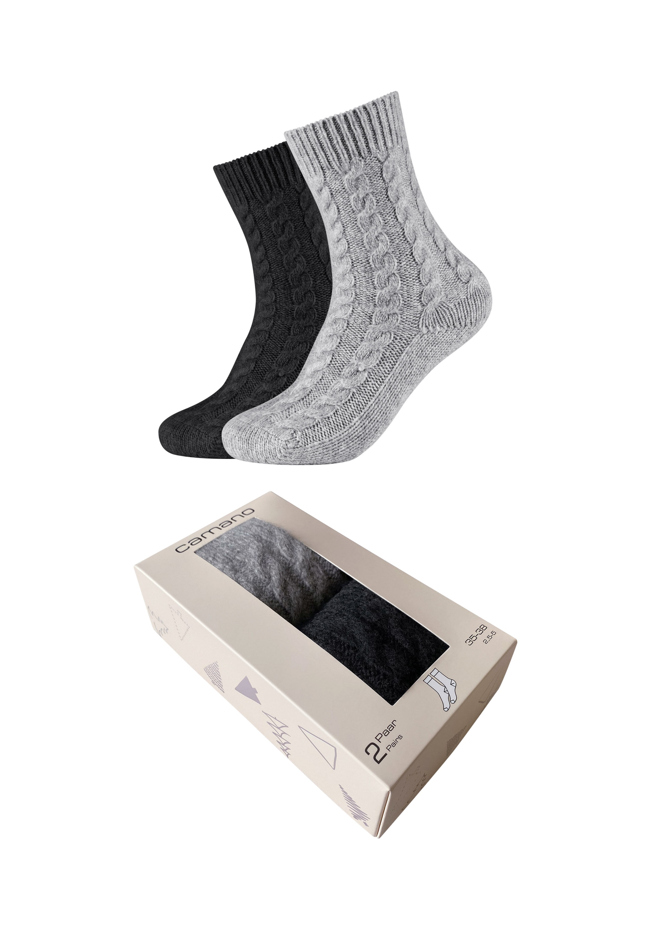 Camano Sneakersocken »warm & cozy« 2 Paar tlg. mit Zopfmuster, Rippenbündchen