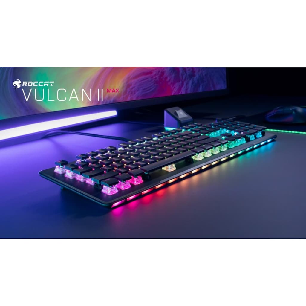 ROCCAT Gaming-Tastatur »Vulcan II Max, mechanisch, lineare Tasten«, (ausklappbare Füße-Funktionstasten-Handgelenkauflage-Lautstärkeregler-Multimedia-Tasten-USB-Anschluss)