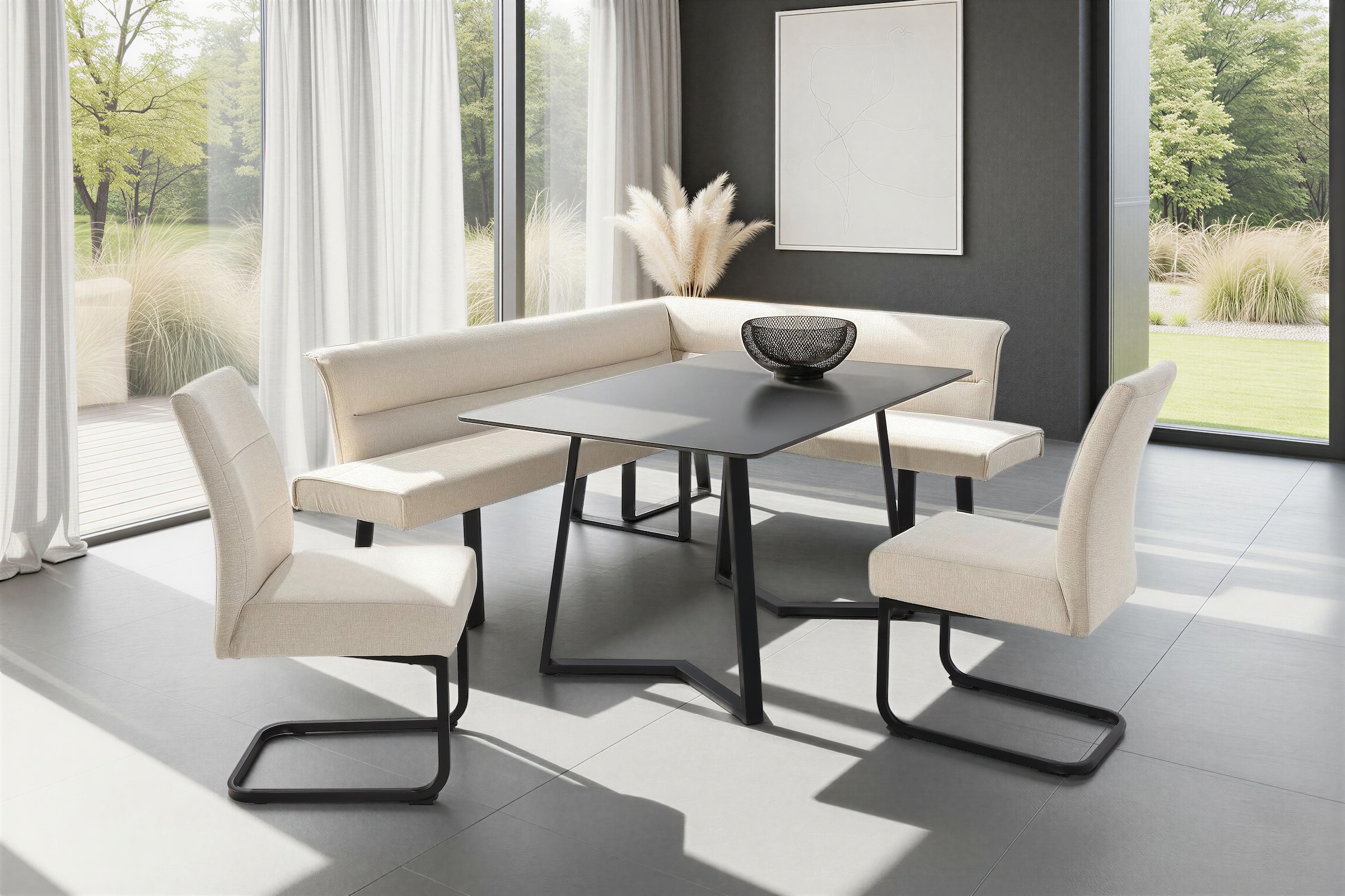 Jockenhöfer Gruppe Eckbankgruppe »Tisch, Bank und 2 Stühle, Taschenfederkern« Set, 4 tlg. Tisch (140x90cm) schwarz, Bank und Stühle anthrazit oder beige