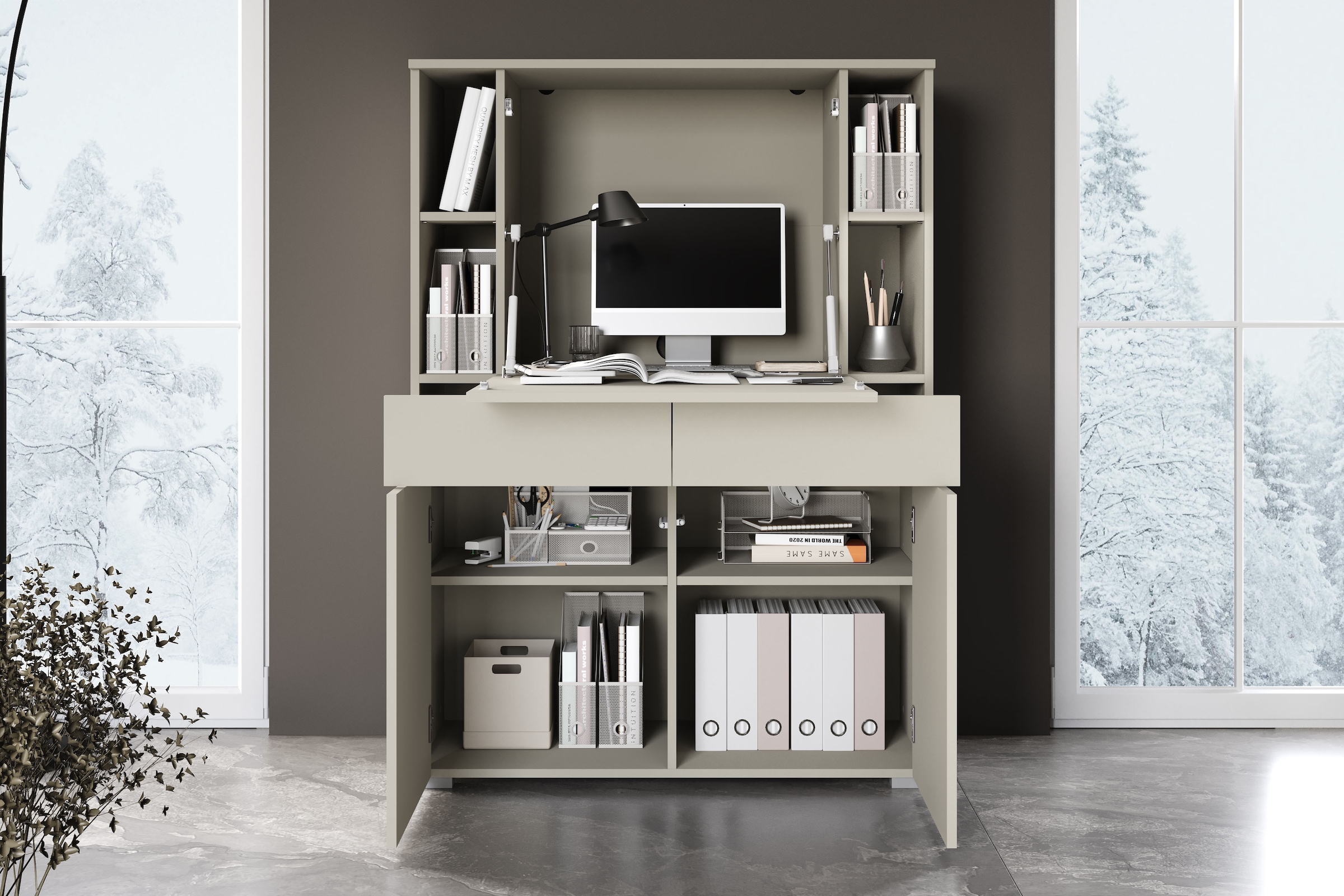 OTTO home Sekretär »Paris, Moderner PC-Schrank mit klappbarer Arbeitsfläche« 1 Stk. tlg. 2 Schubladen, Push-to-Open und verstellbare Einlegeböden, Breite 90 cm