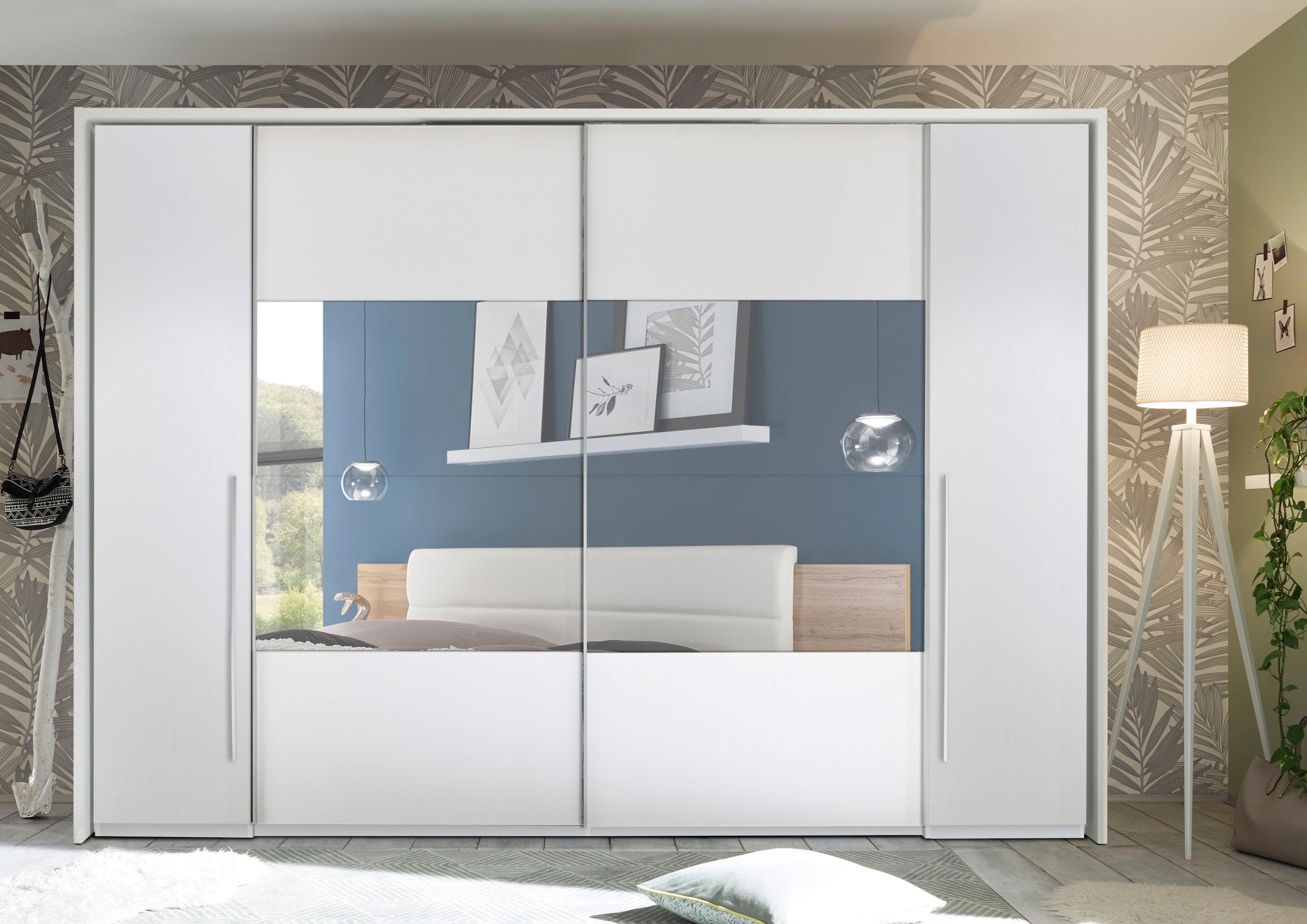 Schlafkontor Schwebetürenschrank »Kleiderschrank Drehtürenschrank Schrank Garderobe MEGA«, mit Dreh- und Schwebetüren und Spiegel, viele Böden