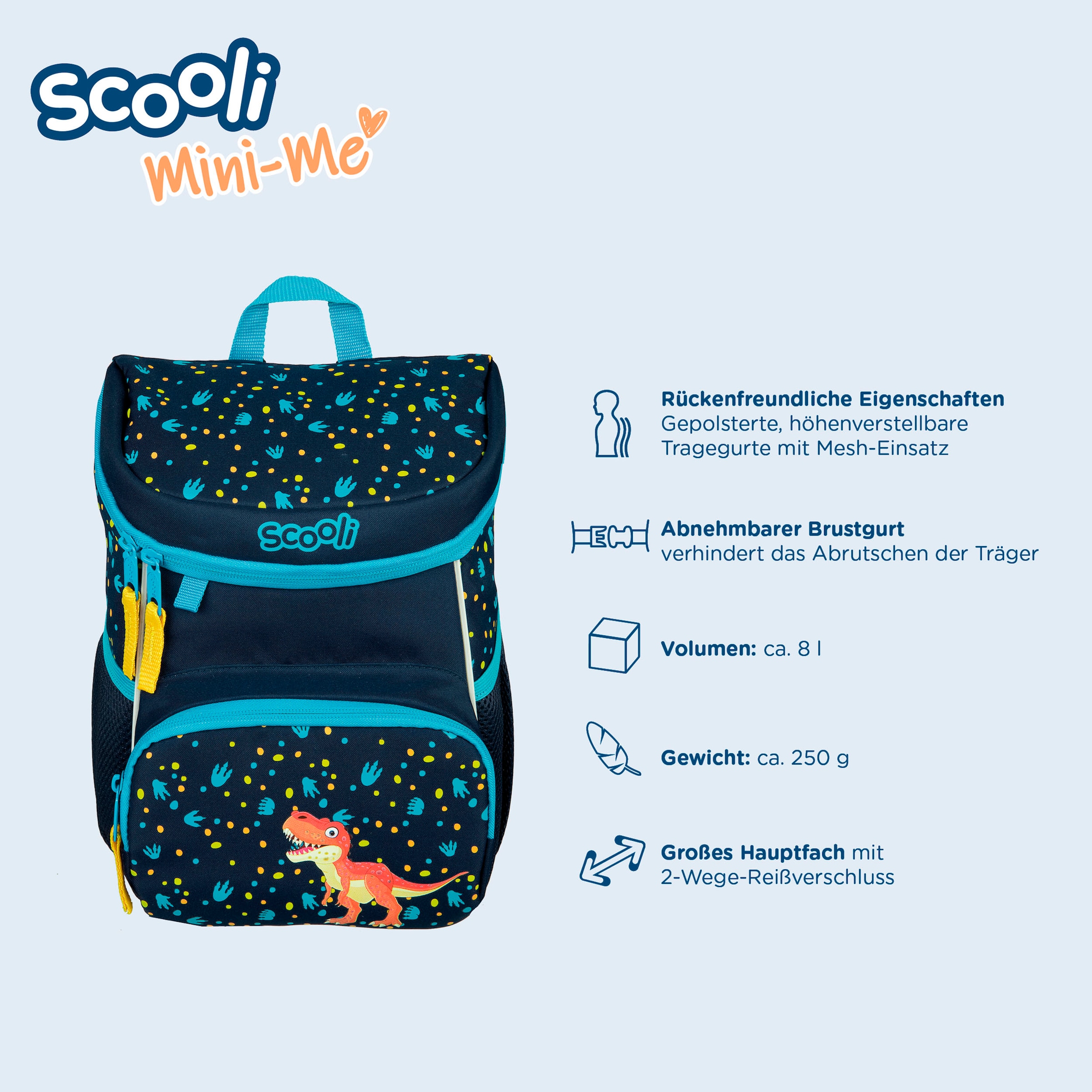 Scooli Kinderrucksack »Mini-Me, Domi Dino«, Reflektoren