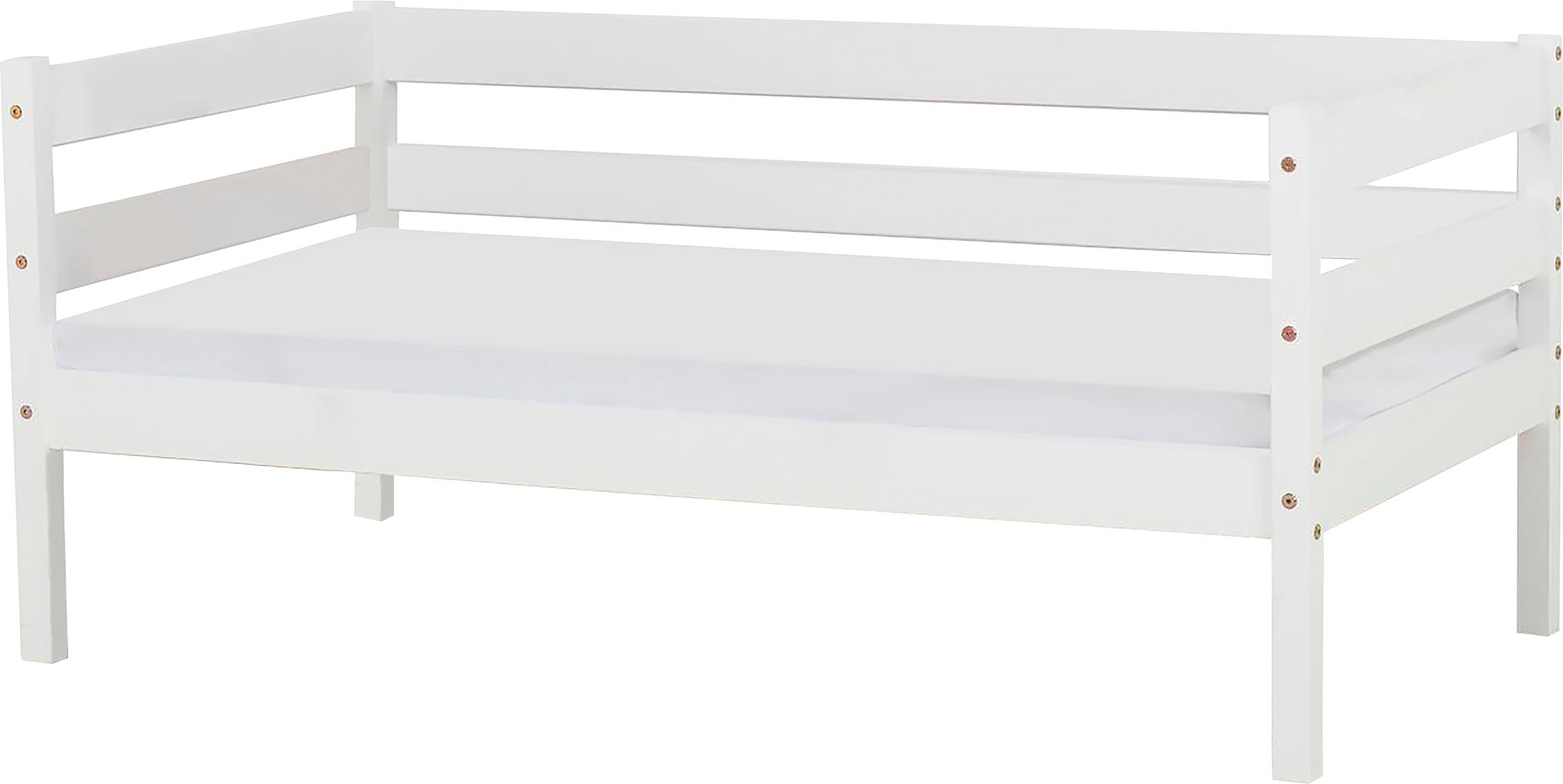 Einzelbett „ECO Comfort“, (Set), mit Rollrost in 8 Farben, wahlweise mit Matratze und Absturzsicherung, weiß Ohne Absturzsicherung