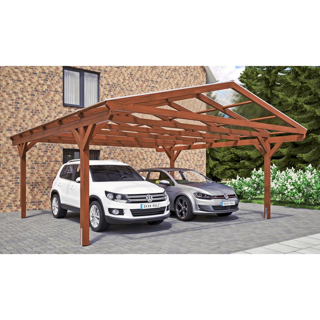 Skanholz Doppelcarport »Westerwald«, Leimholz-Nordisches Fichtenholz, 534 cm, braun