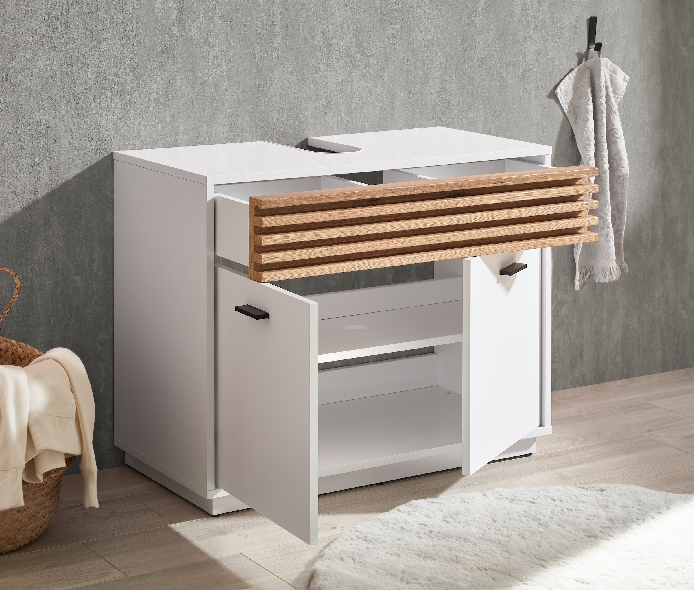 BASIC by Balculina Waschbeckenunterschrank »Liguria B/H/T 80x64x40 cm« 1 Stk. tlg. Breite 80cm, Unterflurauszug, FSC-Mix 70%