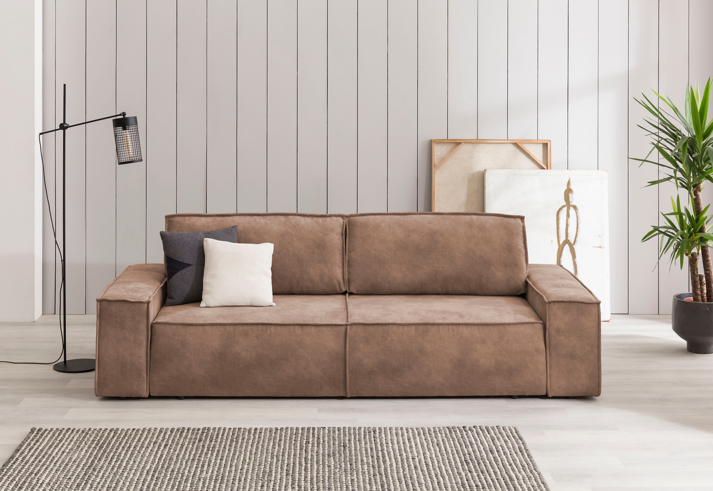 Home affaire 3-Sitzer »SHERWOOD Schlafsofa (257cm) Cord, Samtvelours, Vintage-Lederoptik«, Schlaffunktion mit Bettkasten (ca. 136/200cm)