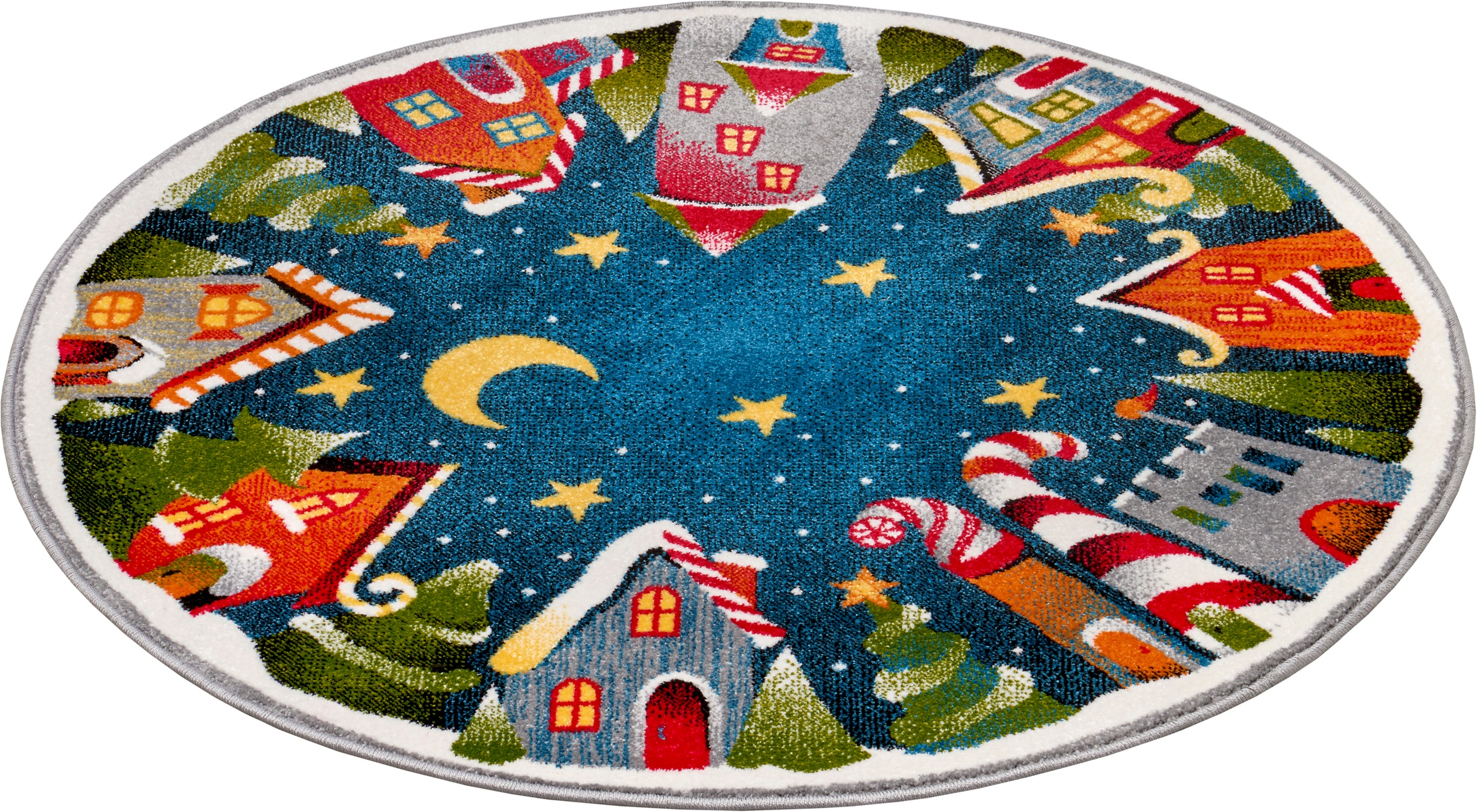 HANSE Home Teppich »Christmas Village«, rund, 9 mm Höhe, Farbenfrohes Design, Spielunterlage, strapazierfähig, Sterne