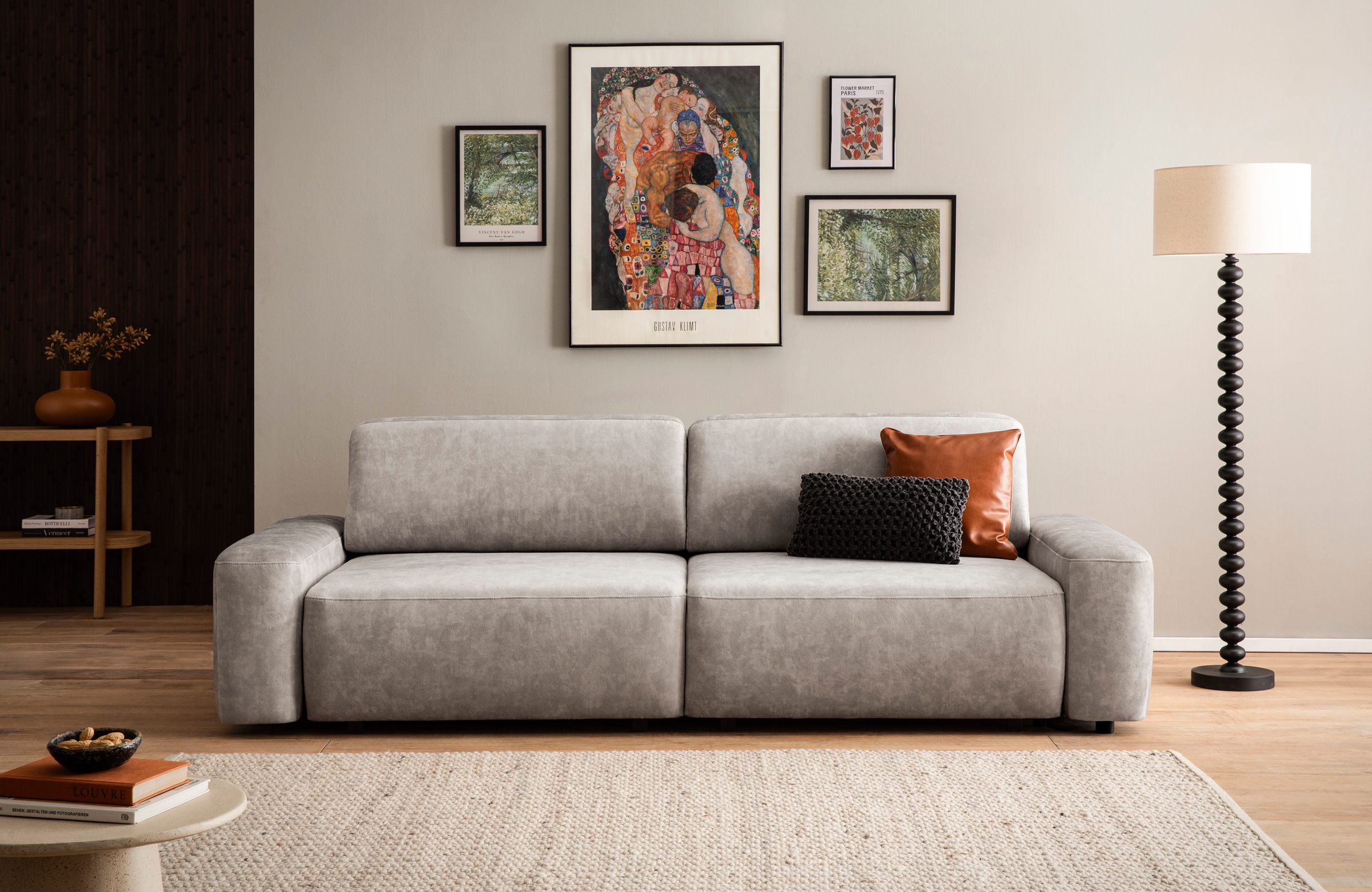 INOSIGN 3-Sitzer »TORGE (257cm), Sofa,Schlafsofa in Cord, Samtvelours, Struktur fein«, rundes Design, Schlaffunktion u. Bettkasten, Liegefläche: 135/200 cm