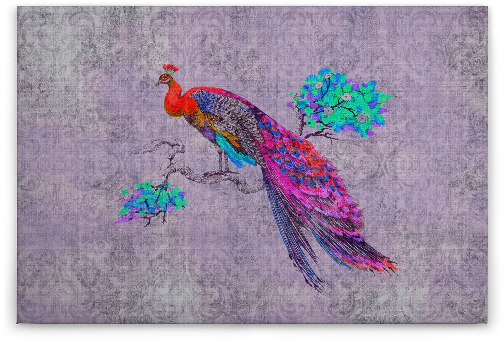 Bricoflor Lila Leinwand Bild Mit Pfau Design Vintage Leinwandbild Bunt Orna günstig online kaufen