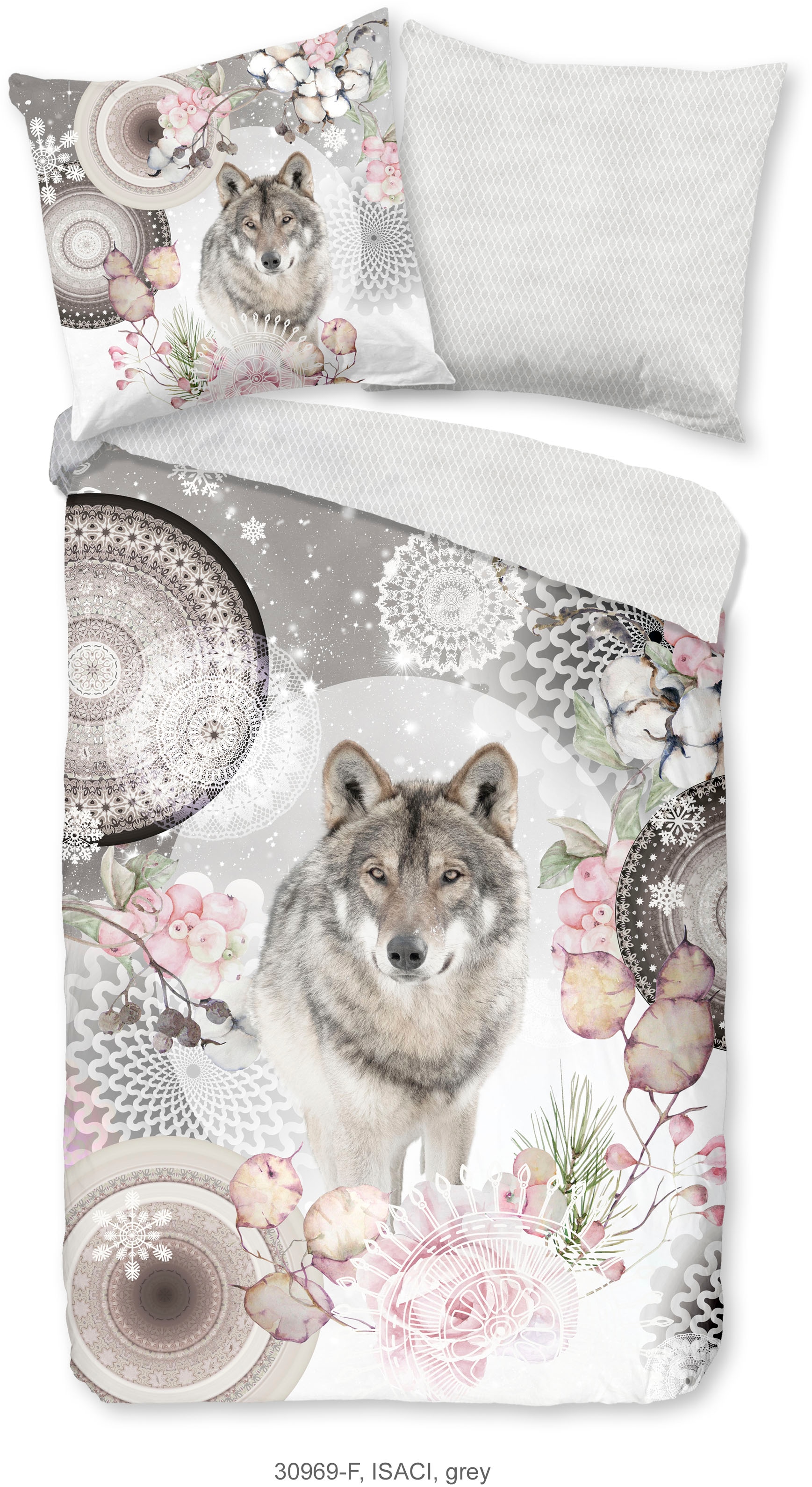 hip Wendebettwäsche »Isaci«, Biber, 135x200, Warm, Weich, Wendeoptik, Reißverschluss, Winter, Grau