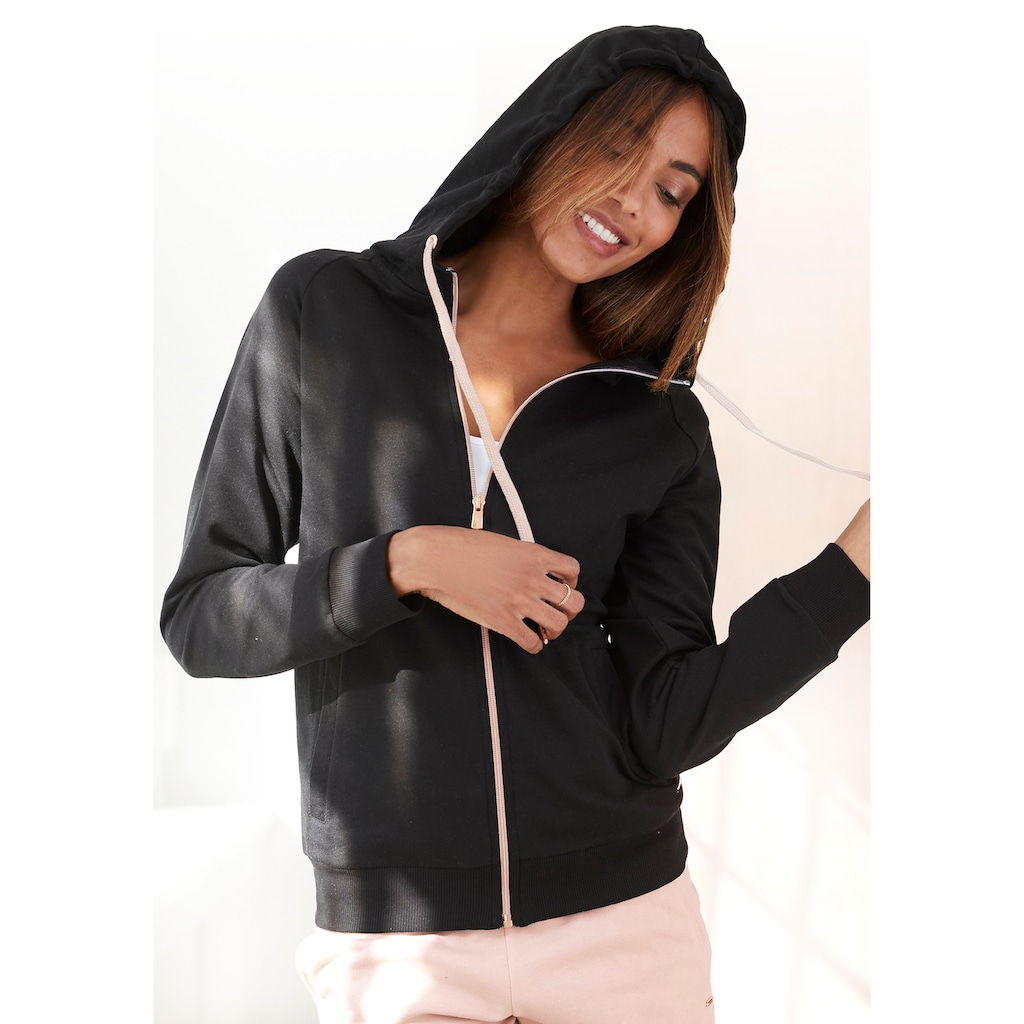 LASCANA Kapuzensweatjacke »Sweatshirtjacke mit Details in Roségold«