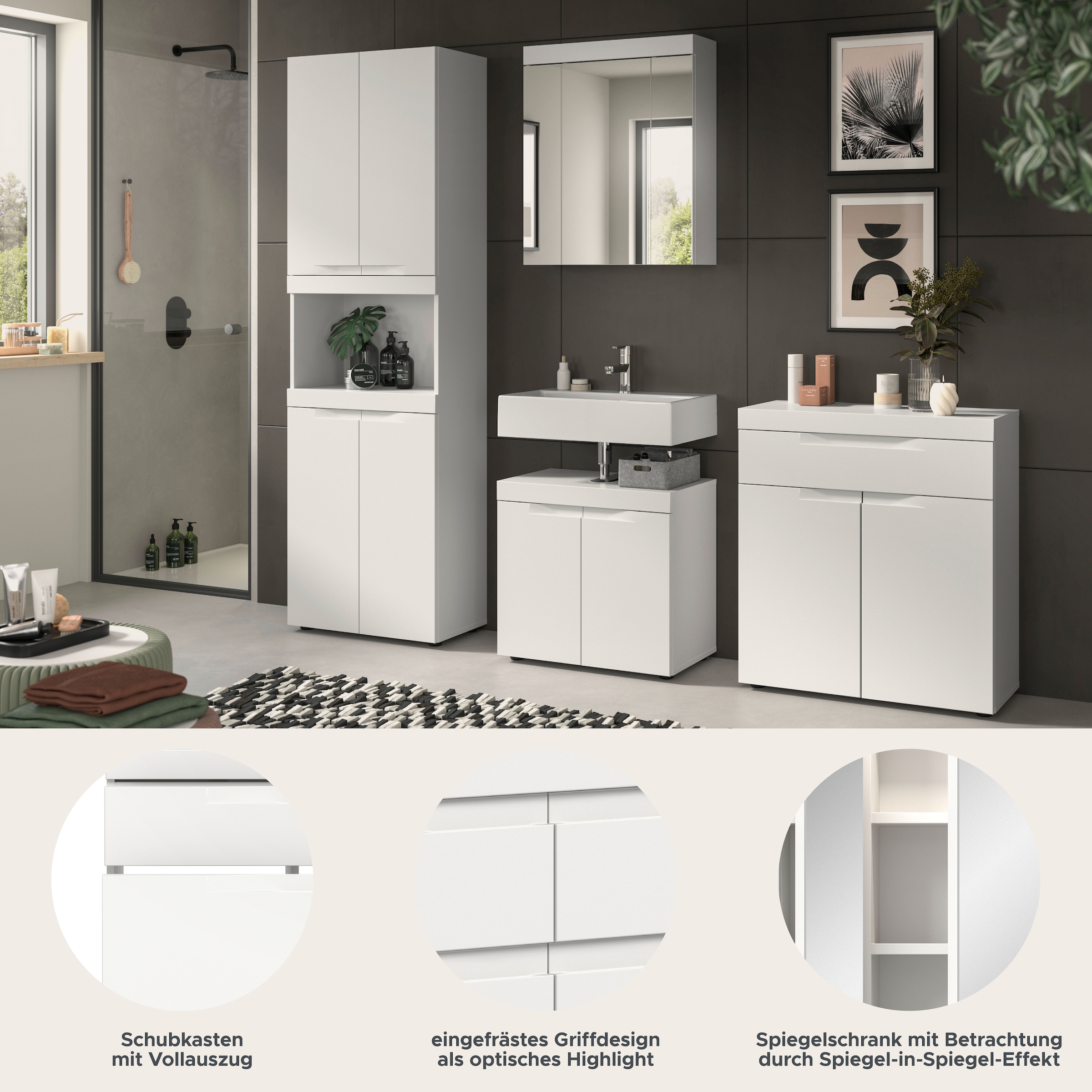 OTTO home Badmöbel-Set »MAOI, 4-teilige Badkombination, hochwertige MDF Front«