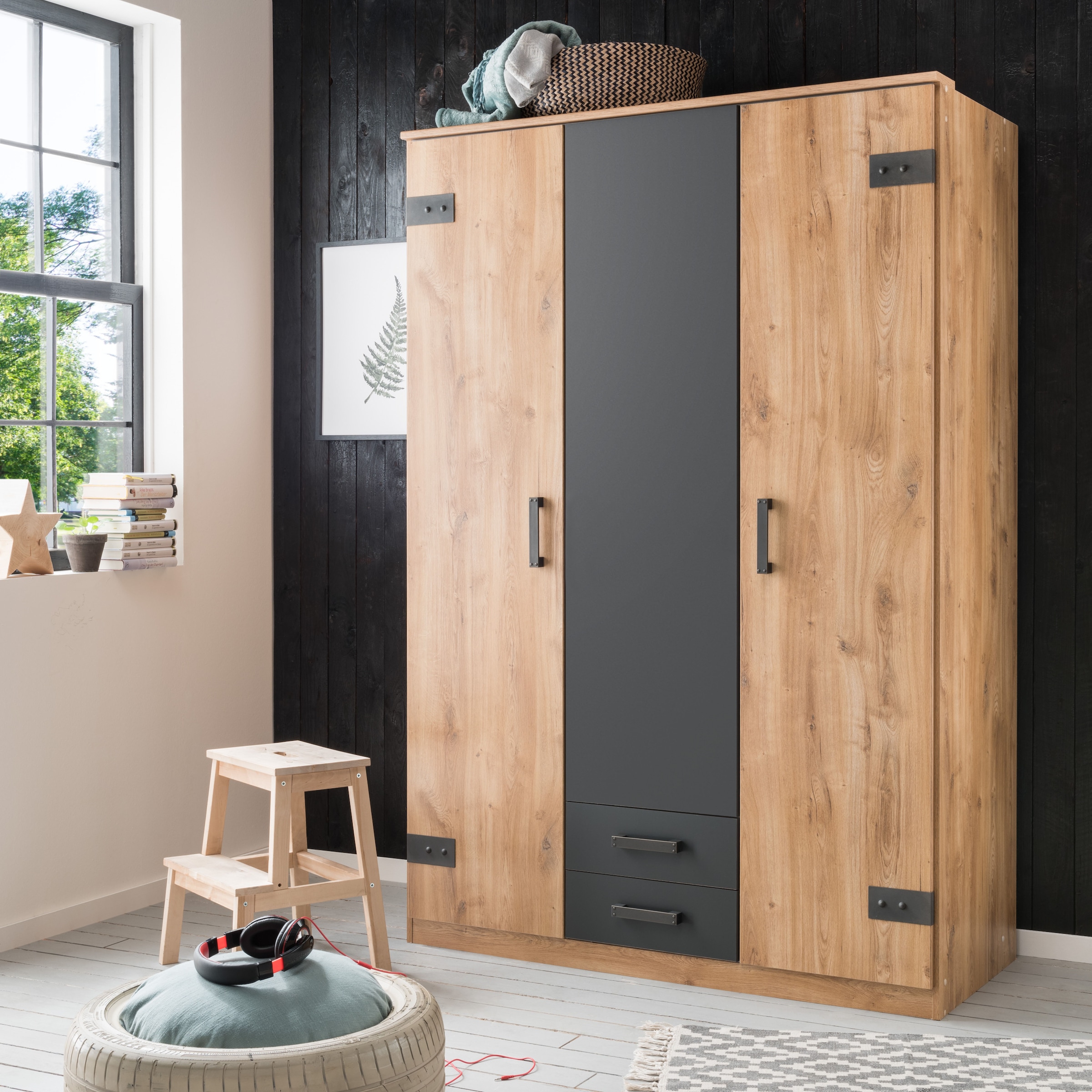 Wimex Kleiderschrank »Cork, mit oder ohne Spiegel, rustikaler Look im Industrial Design«, wahlweise in 135cm oder 180cm breit, 58cm tief, 199cm hoch