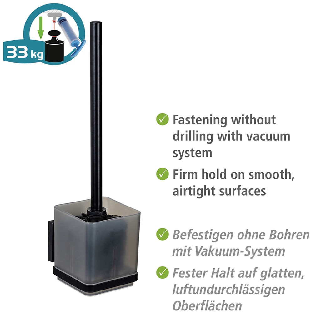 WENKO WC-Garnitur »Vacuum-Loc® Modell Quadro«, aus Edelstahl-Kunststoff, WC-Bürstenhalter mit Klobürste zur Wandbefestigung ohne Bohren
