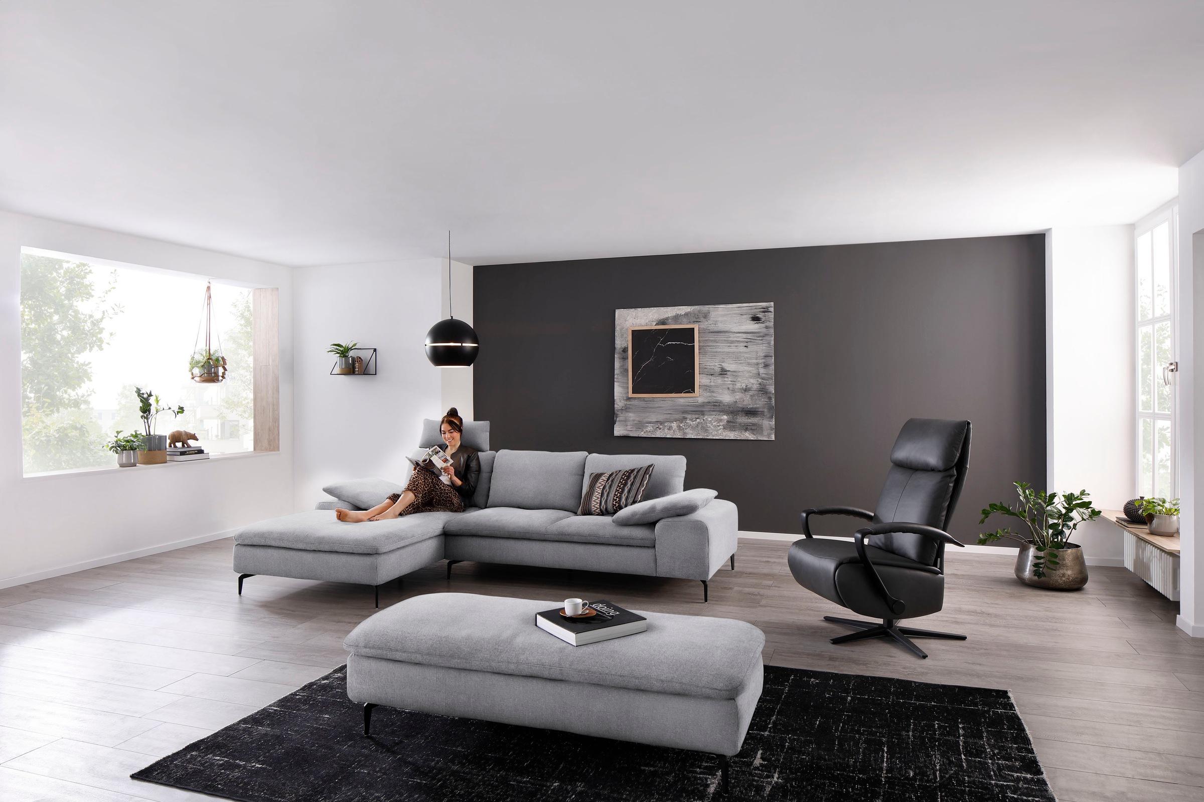 W.SCHILLIG Ecksofa »valentinoo, Designsofa, bequem, elegant und zeitlos, L-Form«, (Set), inklusive Hocker, mit Sitztiefenverstellung, Breite 299 cm