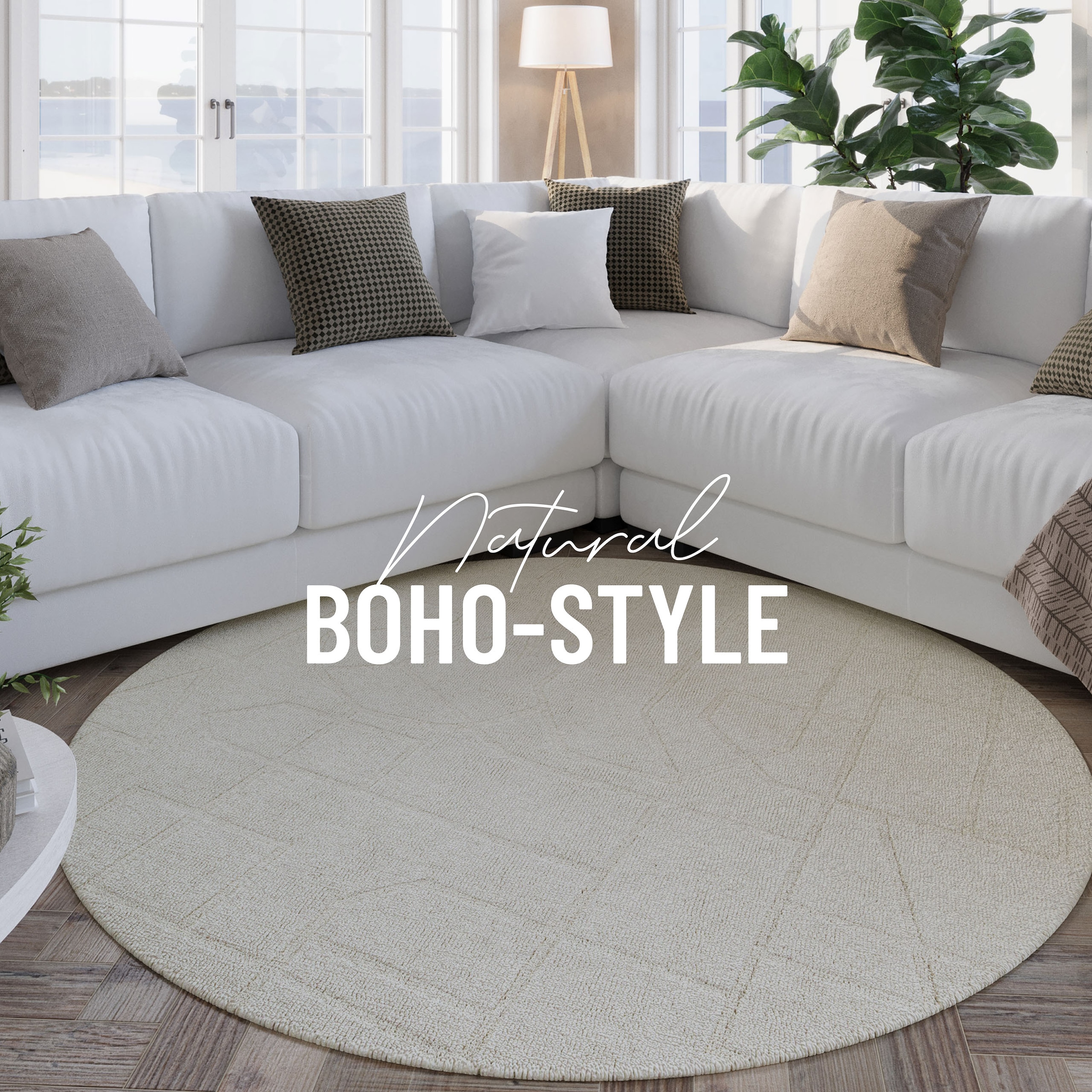 Wecon home Teppich »Hamptons TWENTYEIGHT«, rund, 15 mm Höhe, Kurzflor, Wohnzimmer, Schlafzimmer, elegant, robust, Lineares Design