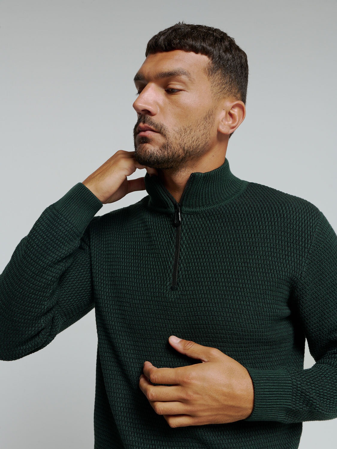NO EXCESS Rollkragenpullover »No Excess Halber Reißverschluss Pullover Melange«
