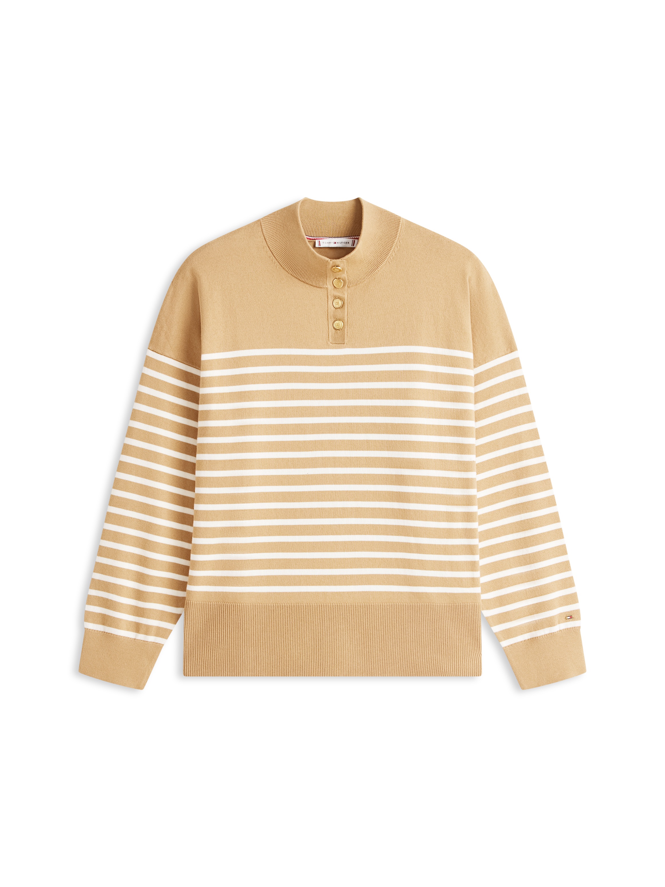 Tommy Hilfiger Curve Stehkragenpullover »CRV CO JERSEY GOLD BTN MK-NK SWT« in großen Größen, mit goldfarbenen Knöpfen
