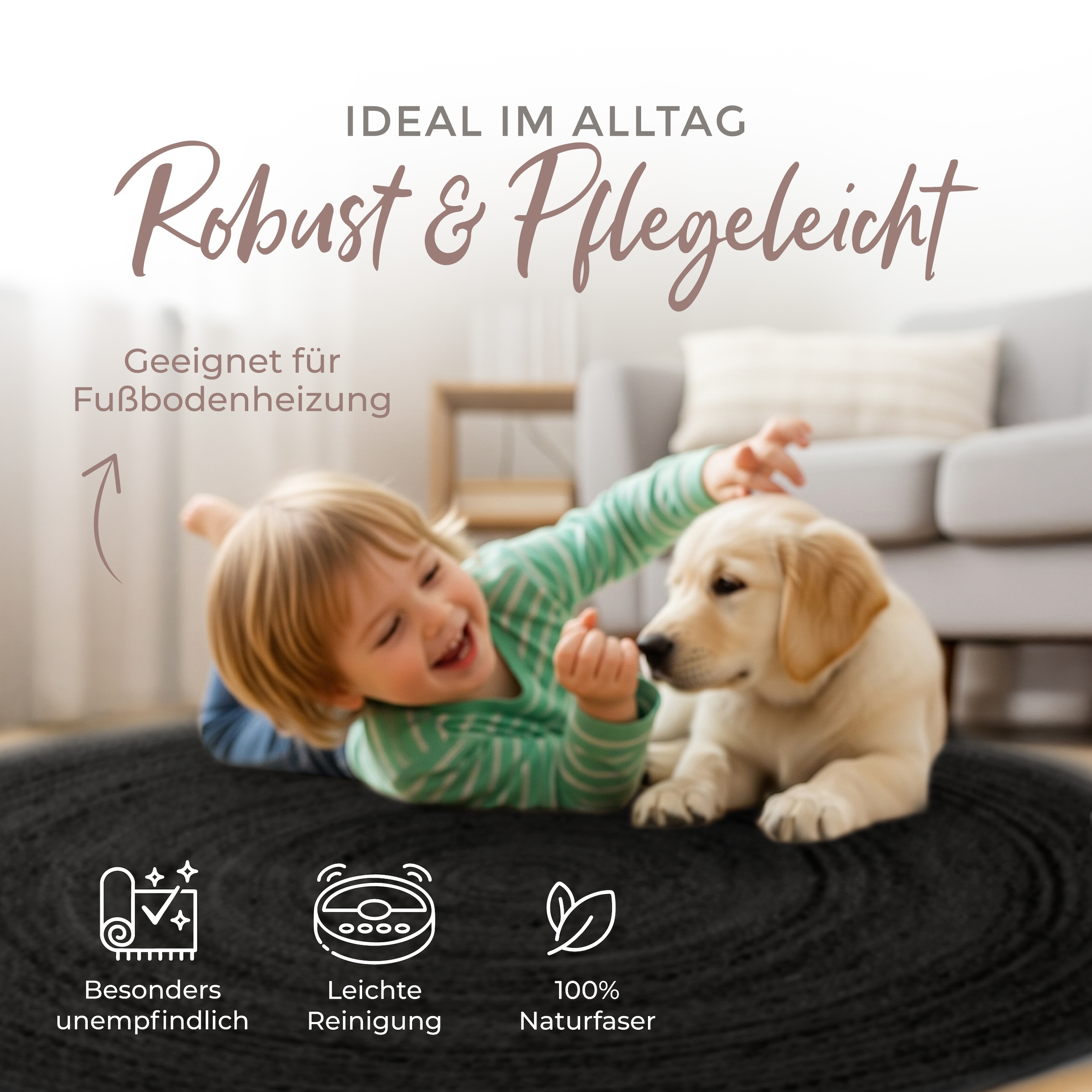 carpetfine Teppich »Nele Juteteppich Naturfaser«, rund, 6 mm Höhe, geflochtener Wendeteppich aus 100%Jute, in rund und oval, viele Größen