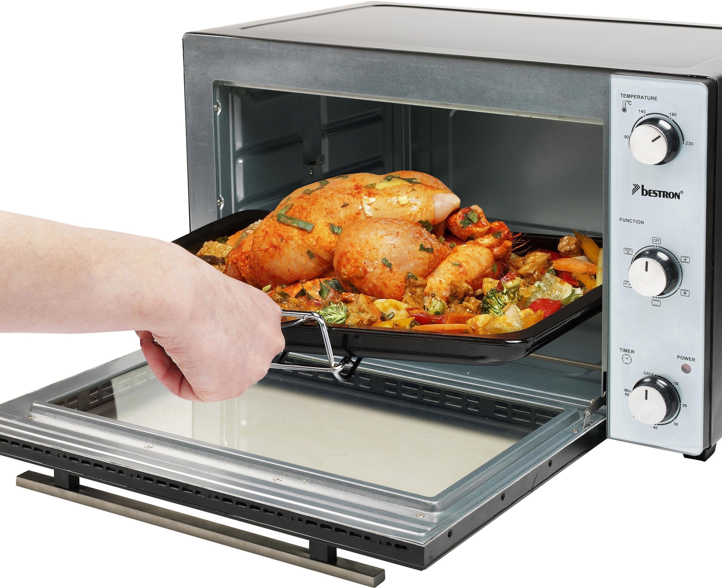 bestron Minibackofen »AOV45, 2-in-1 Gerät«, mit Drehspieß, 1800 W, Edelstahl, Schwarz